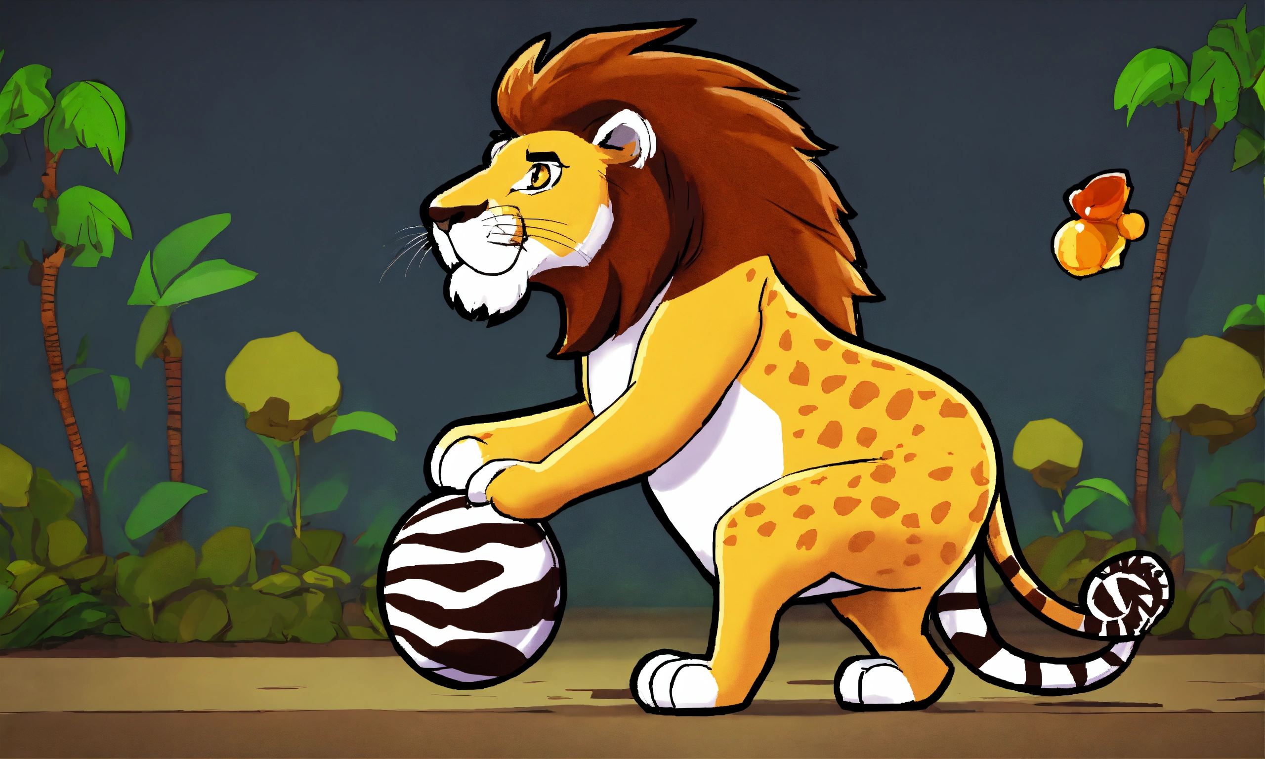 Lexica - 2d animation style cartoon lion eating zebra