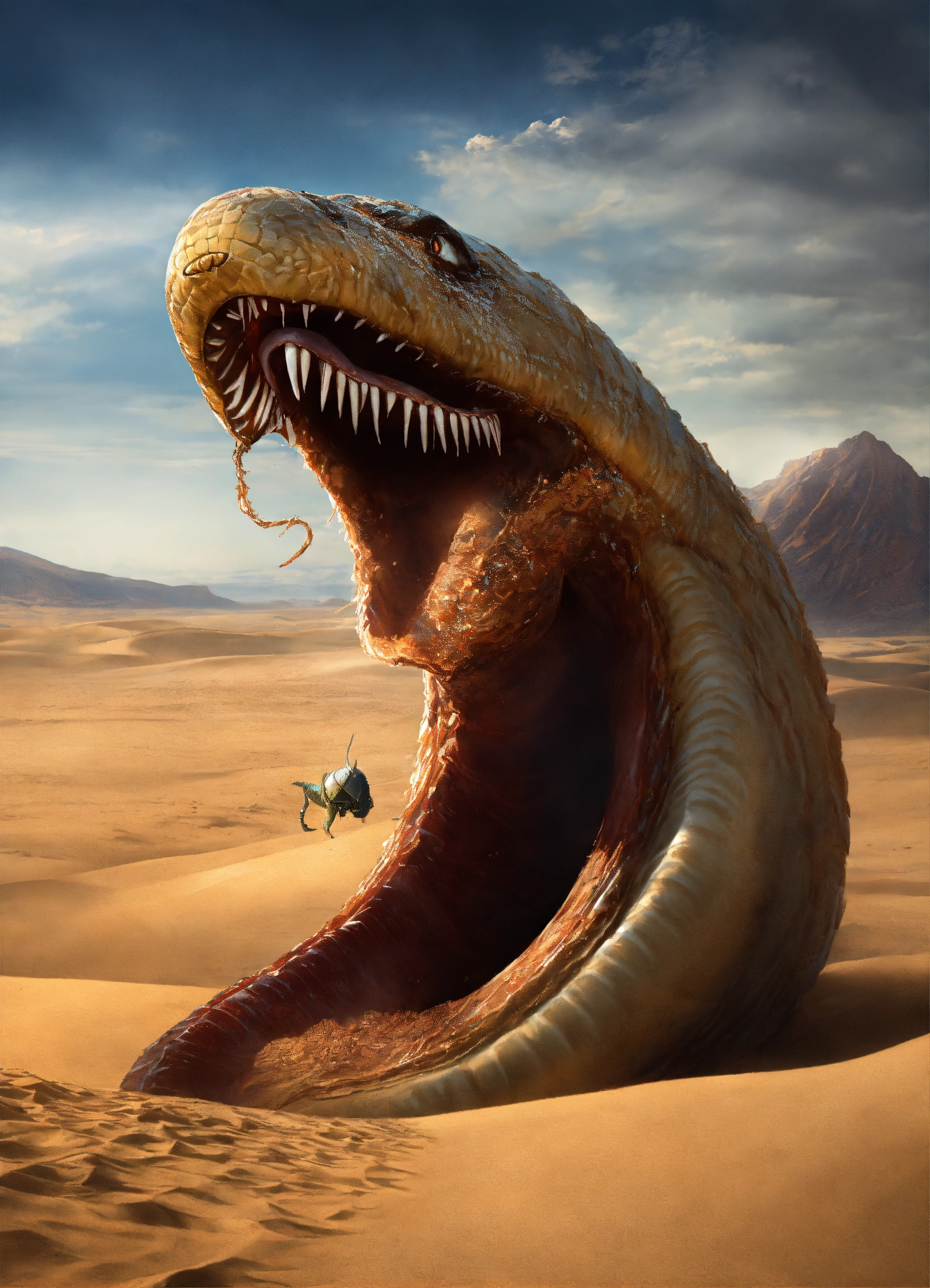 Lexica - A Dune sandworm fighting a Graboid