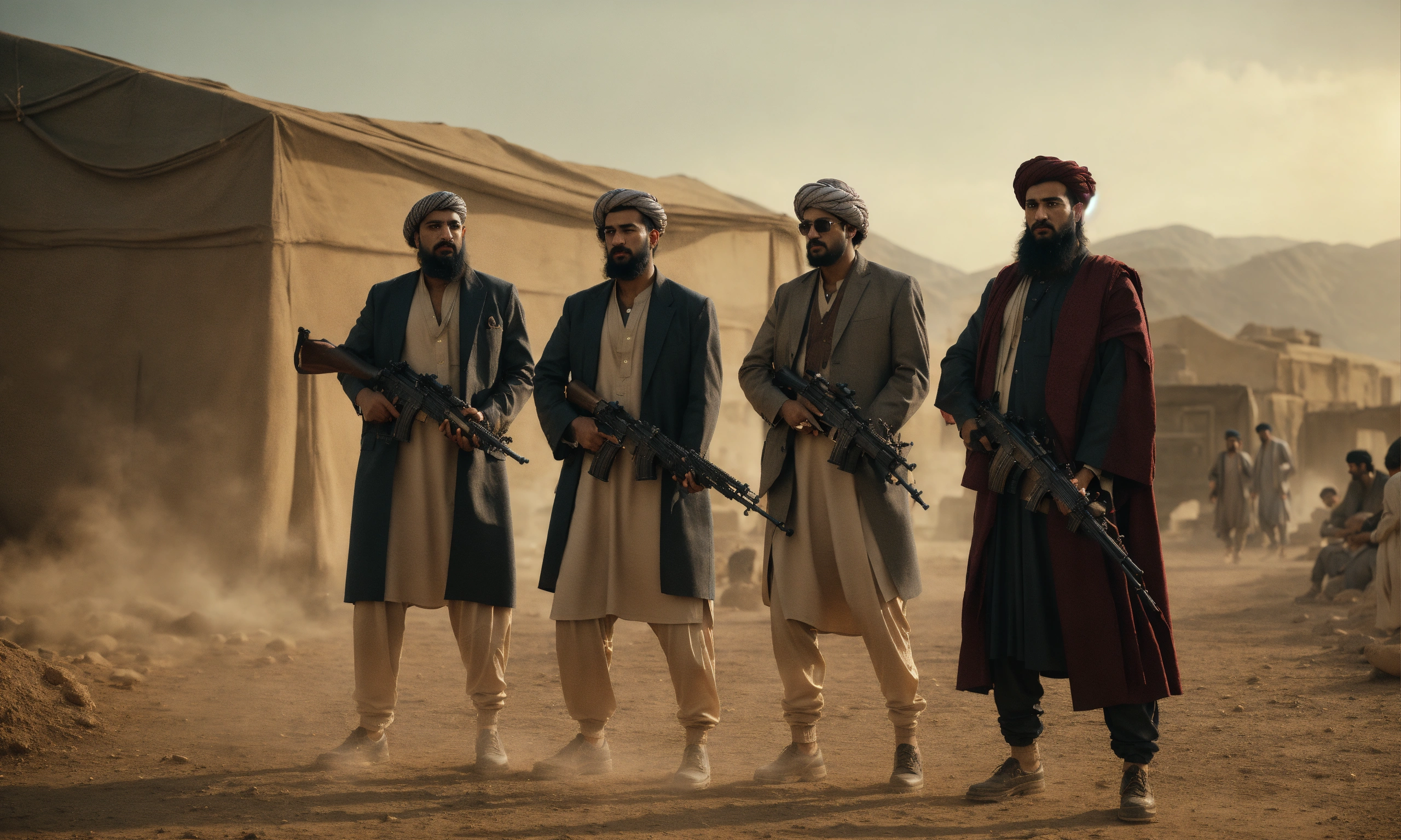 Lexica - Group of afghani mafia male riffles, day time, mood lighting ...