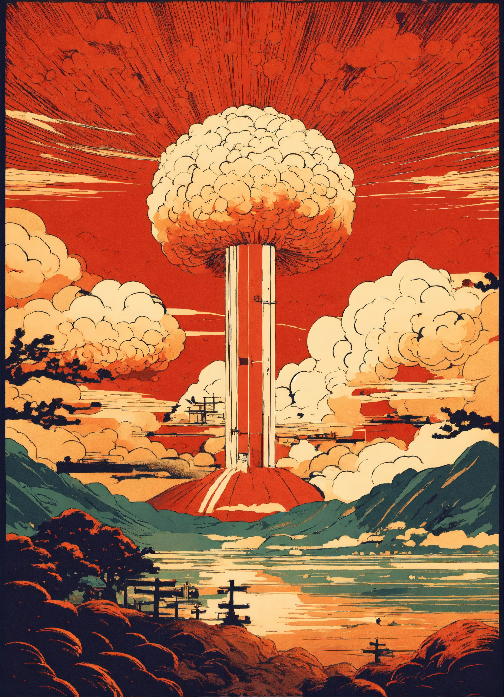 Lexica - Japanese print style, an atomic explosion