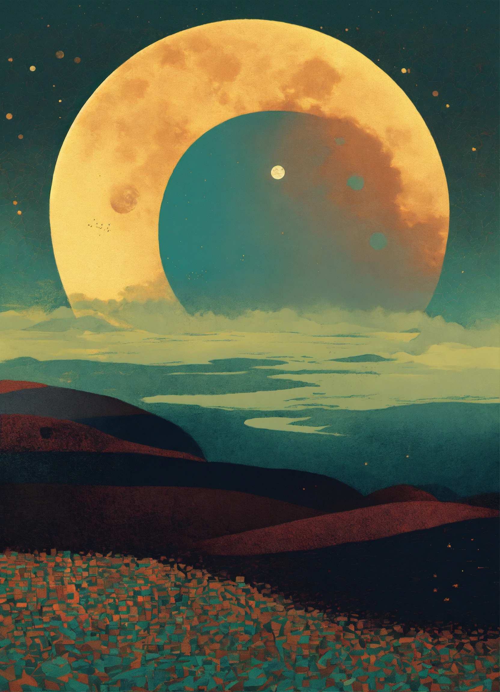 Lexica - Moon profile + Halftone pattern + editorial illustration of ...