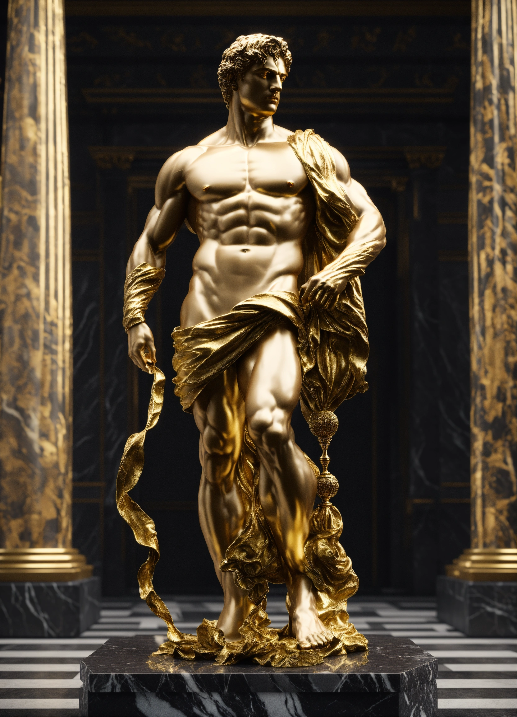 Lexica - A Statue from a muscular Greek god Statue, dark marble, gilded ...