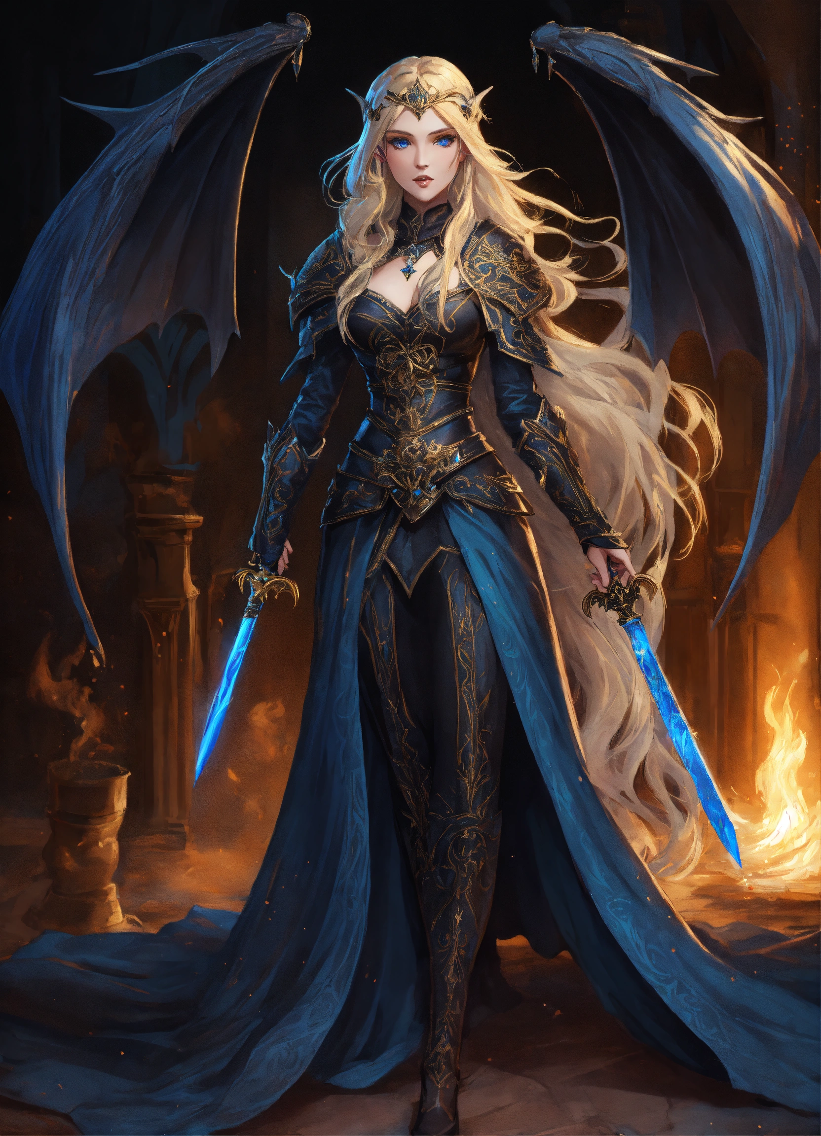 Lexica - A full body image of a high elf with long blonde hair and blue ...
