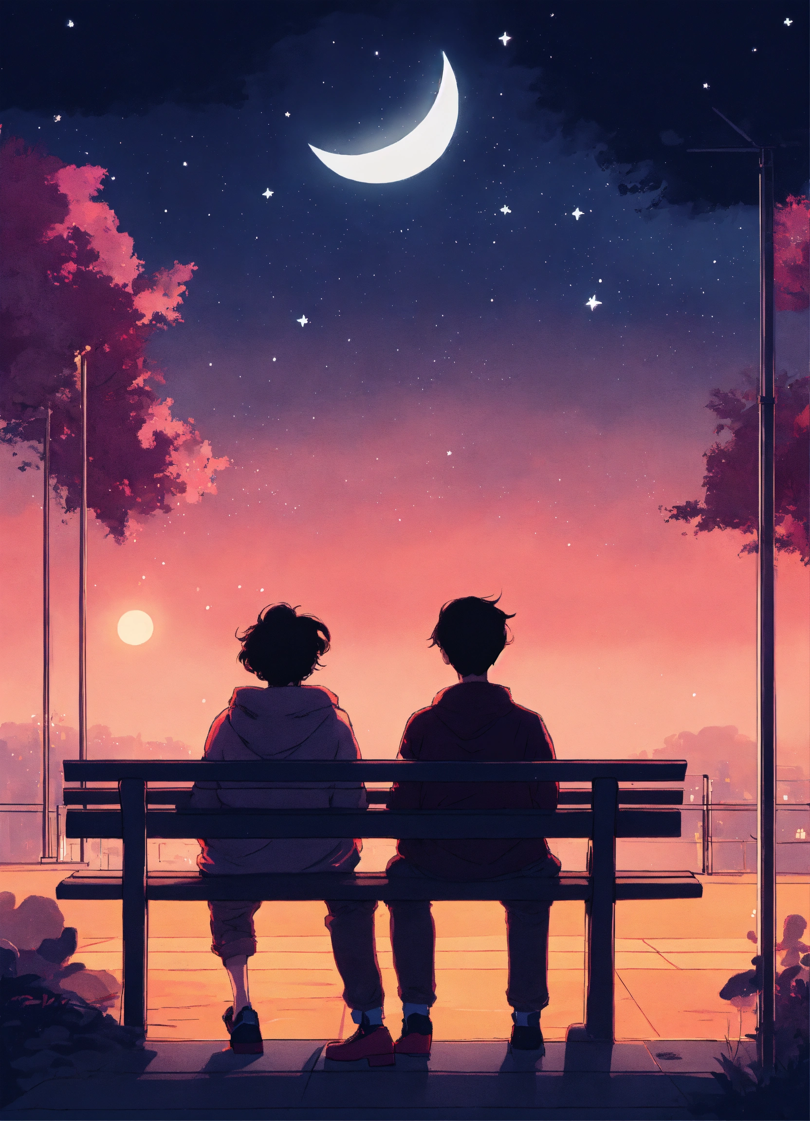 Lexica - Two friends sitting on a bench. sunshine and starlight cozy ...