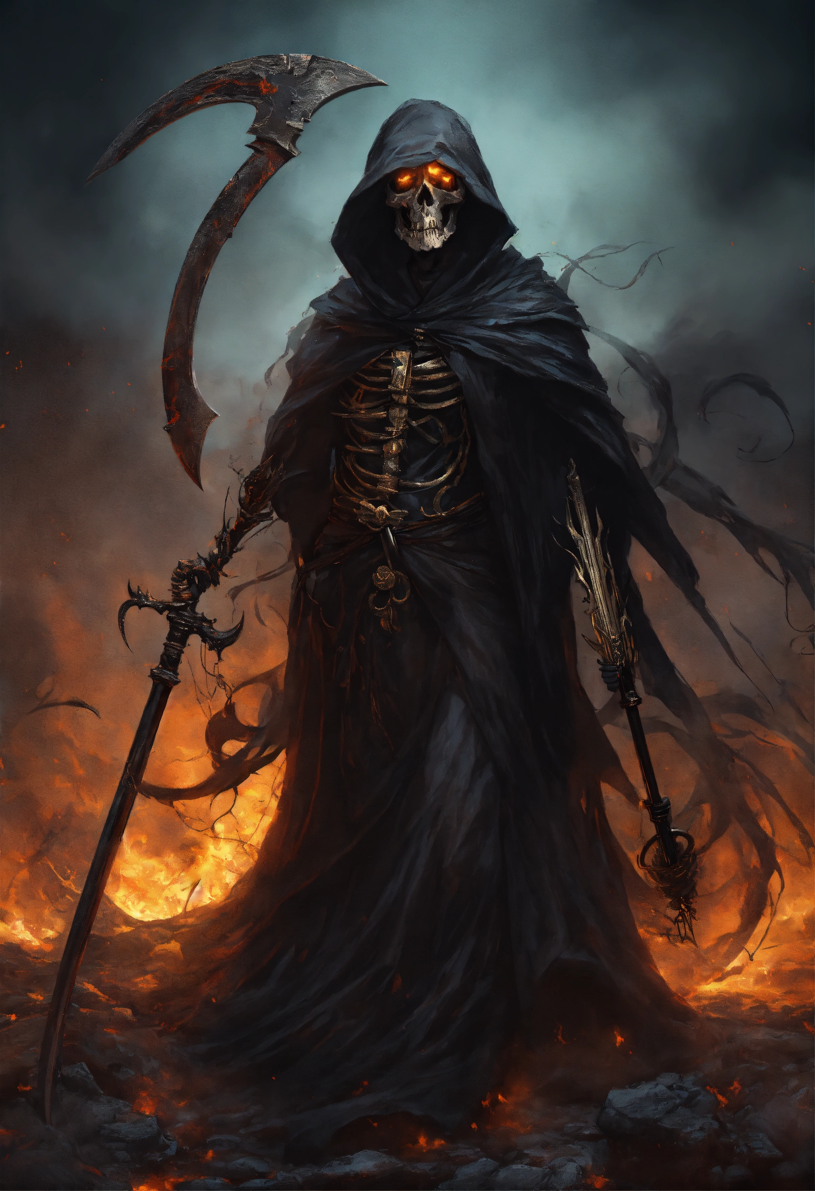 Lexica - The grim reaper with scythe raised for the kill, flowing robes ...