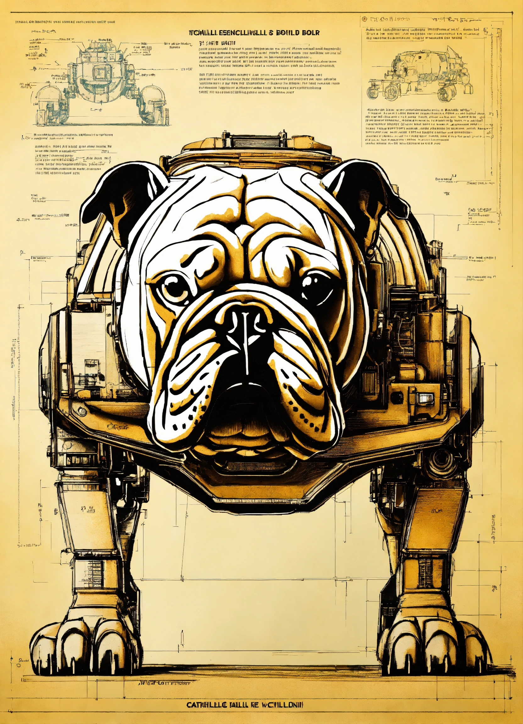 Lexica - Of a mechanized bulldog, technical drawings viewed from the ...