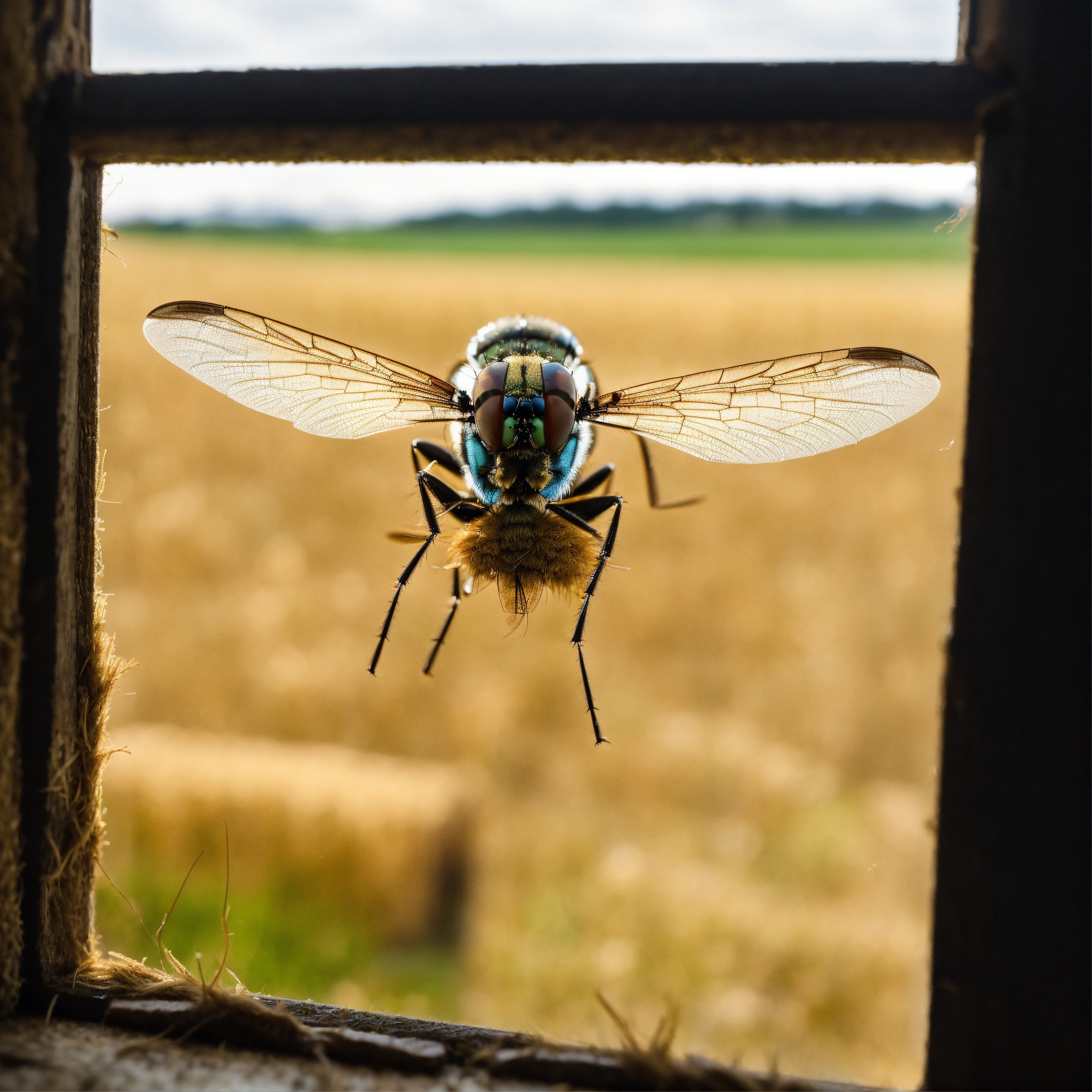 Lexica - Inside house, looking through window, closeup of a fly in ...