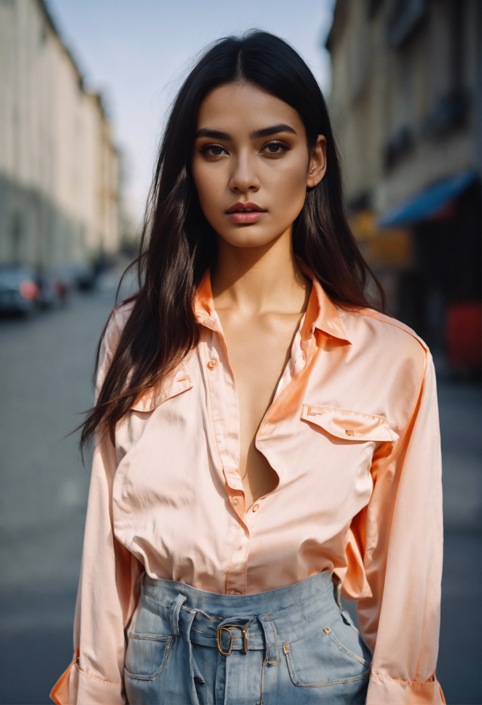 Lexica - Portrait beautiful girl dark hair, gray eyes, open shirt ...