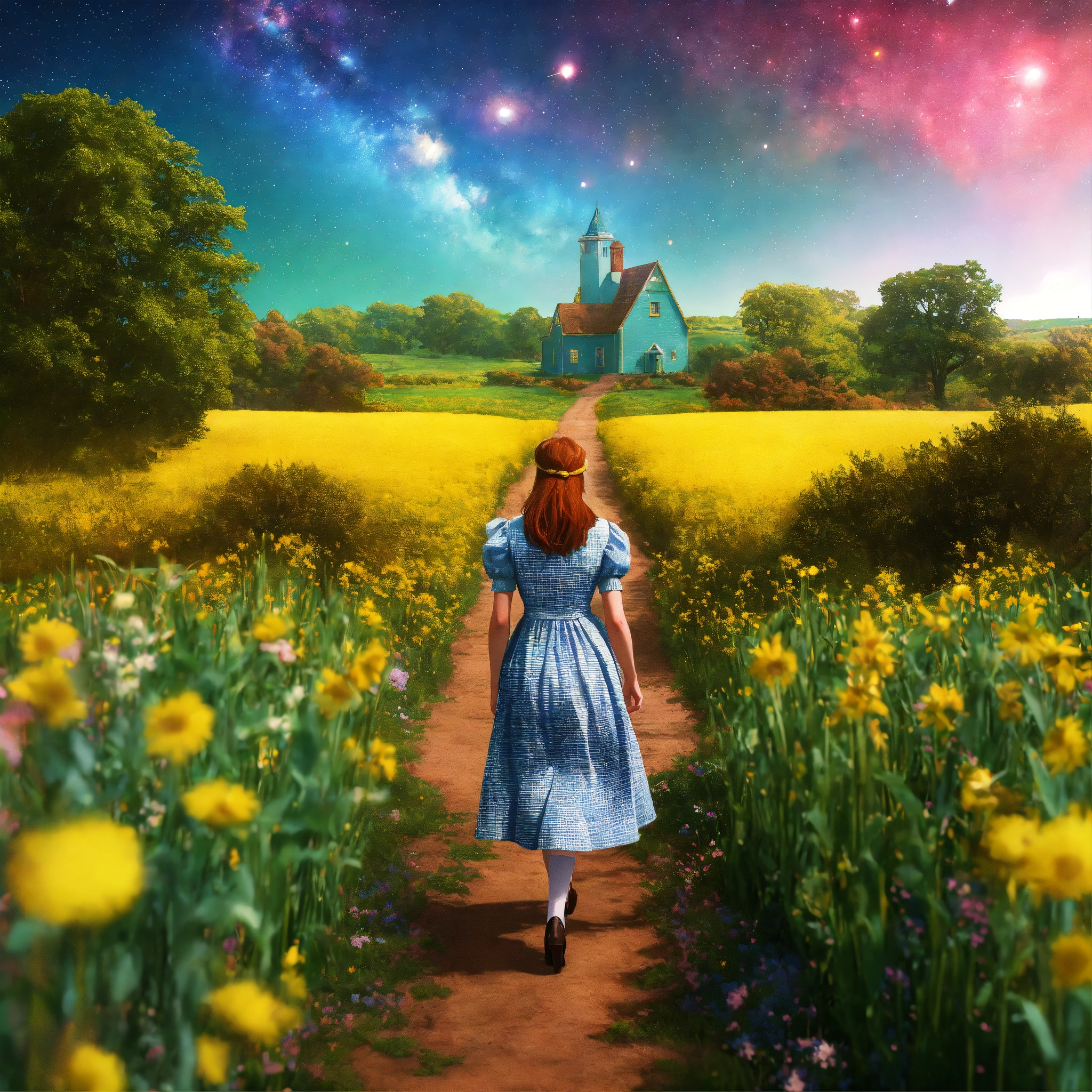Lexica - A realistic photograph of Dorothy in The wizard of Oz walking ...