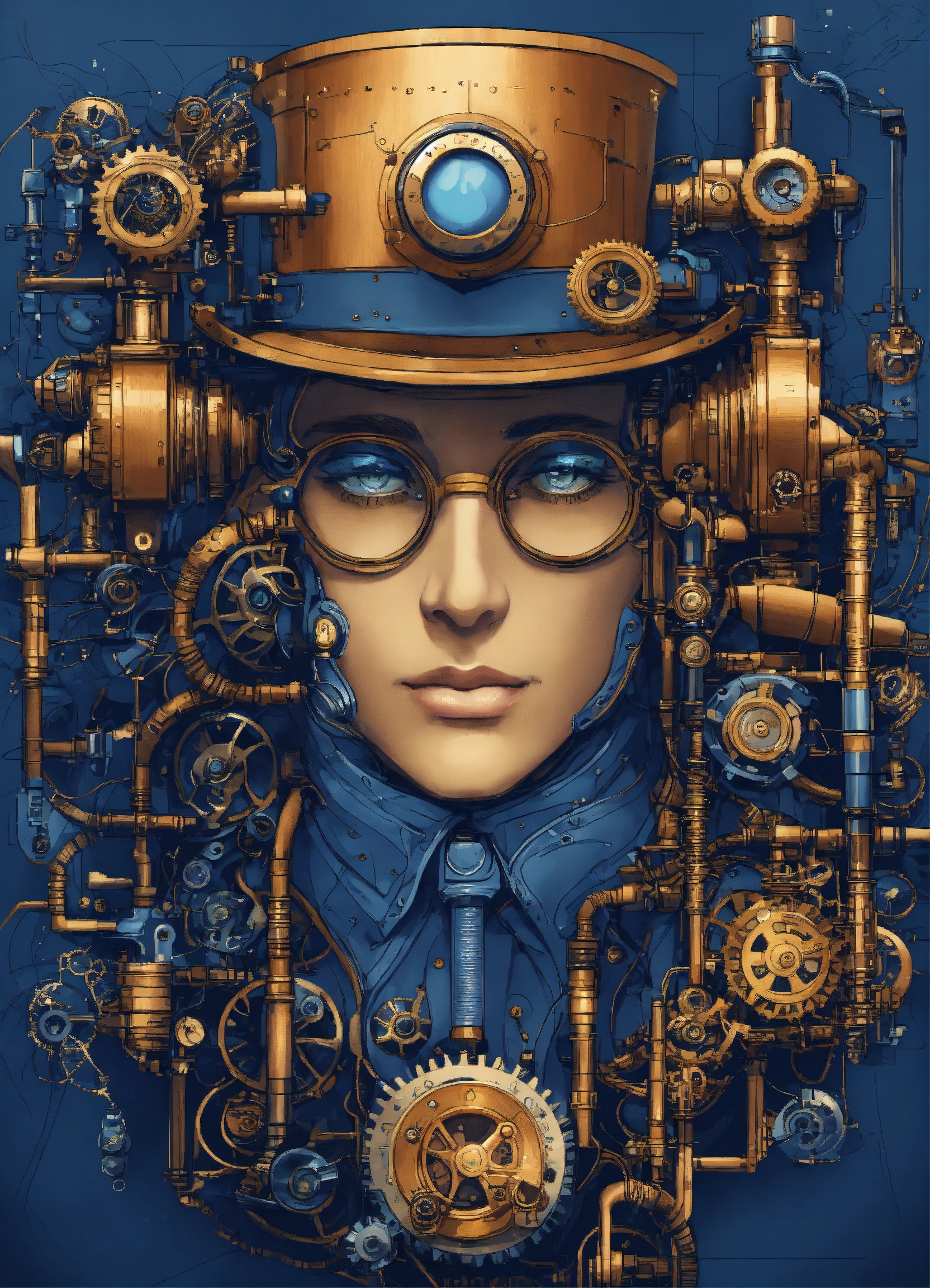 Lexica - Portrait of a mant, steampunk, indigo blue, colorful ...
