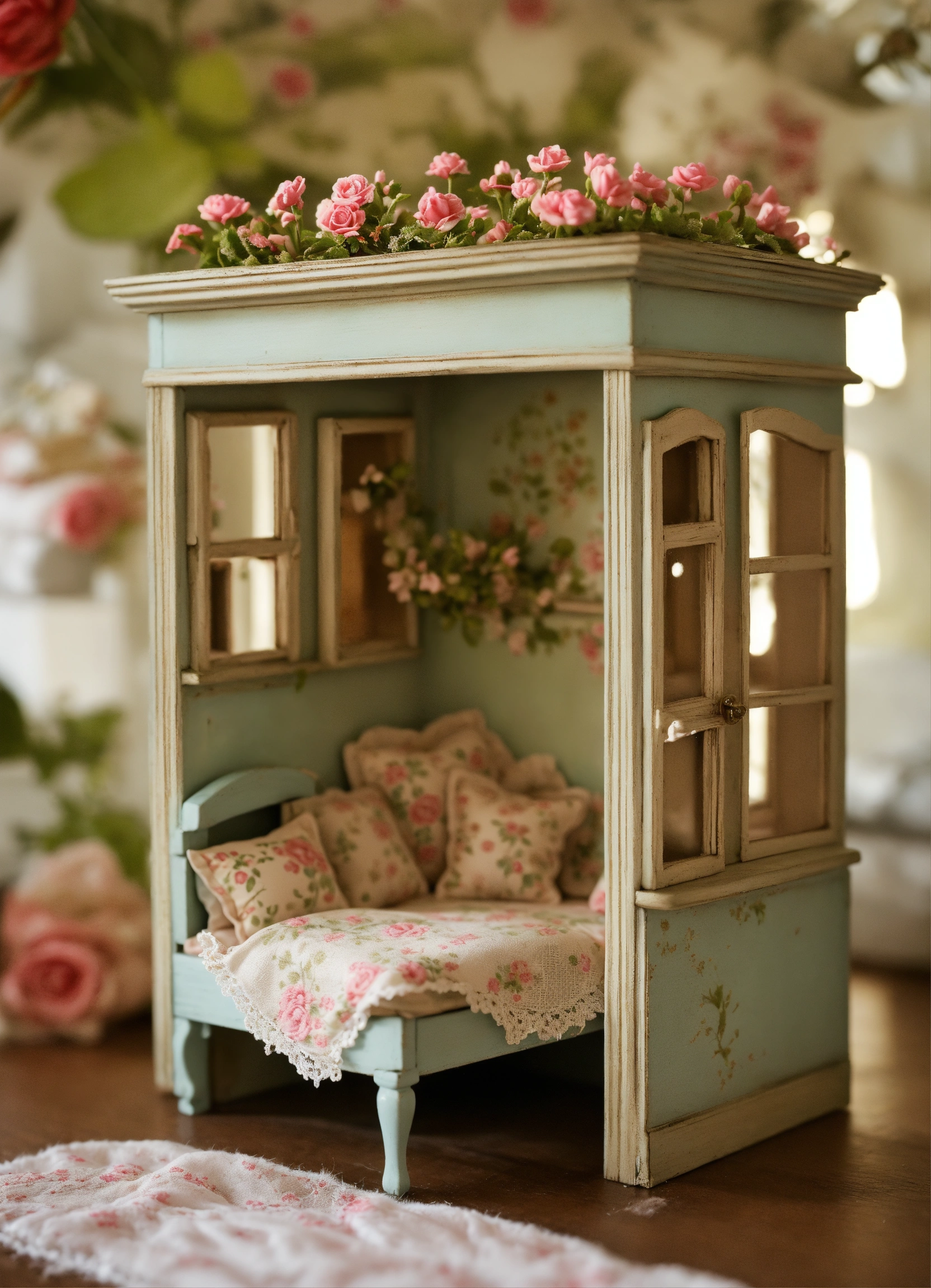 Lexica - Can you create a picture of a shabby chic dollhouse rooms