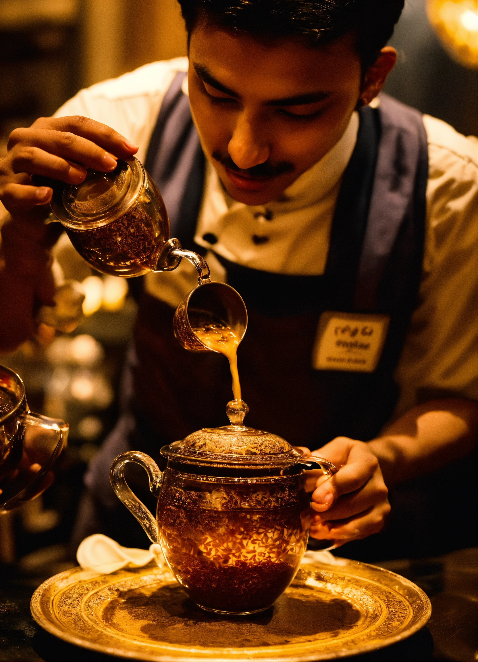 Lexica - Skilled servers pour Chai tea from one cup to another cup in a ...