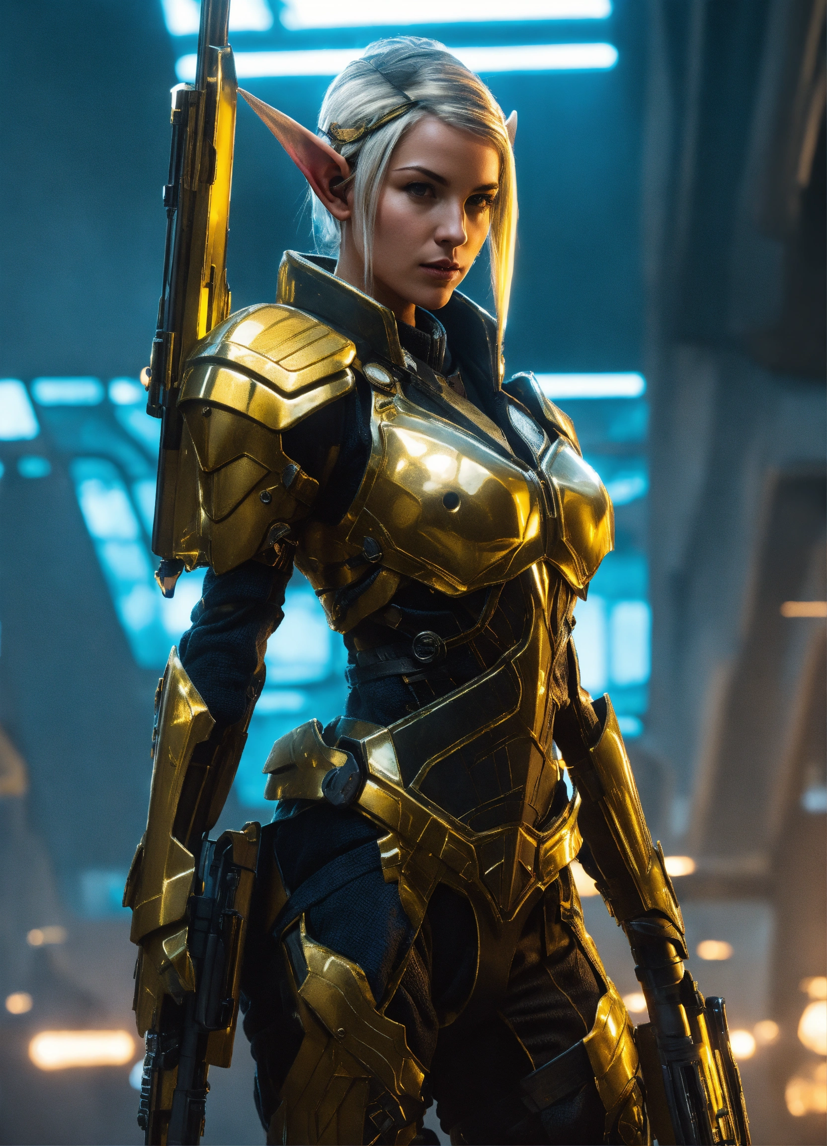 Lexica - Full body of a high elf sci fi soldier wearing heavy sci fi ...