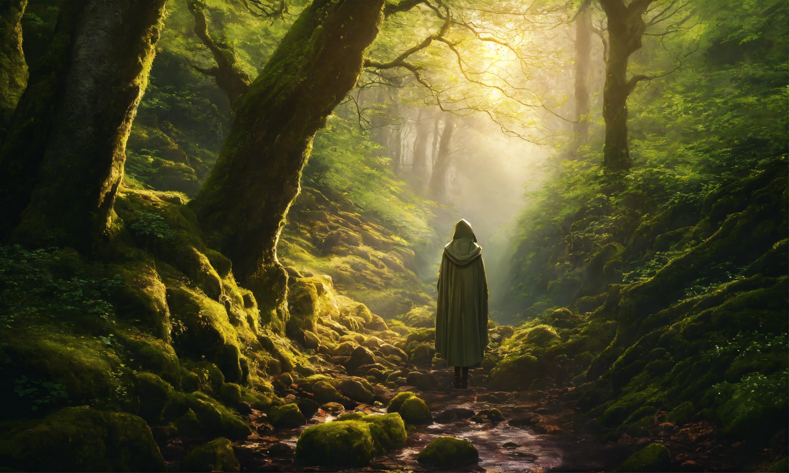 Lexica - Epic shot of a forest in Ireland with a ultra detailed woman ...
