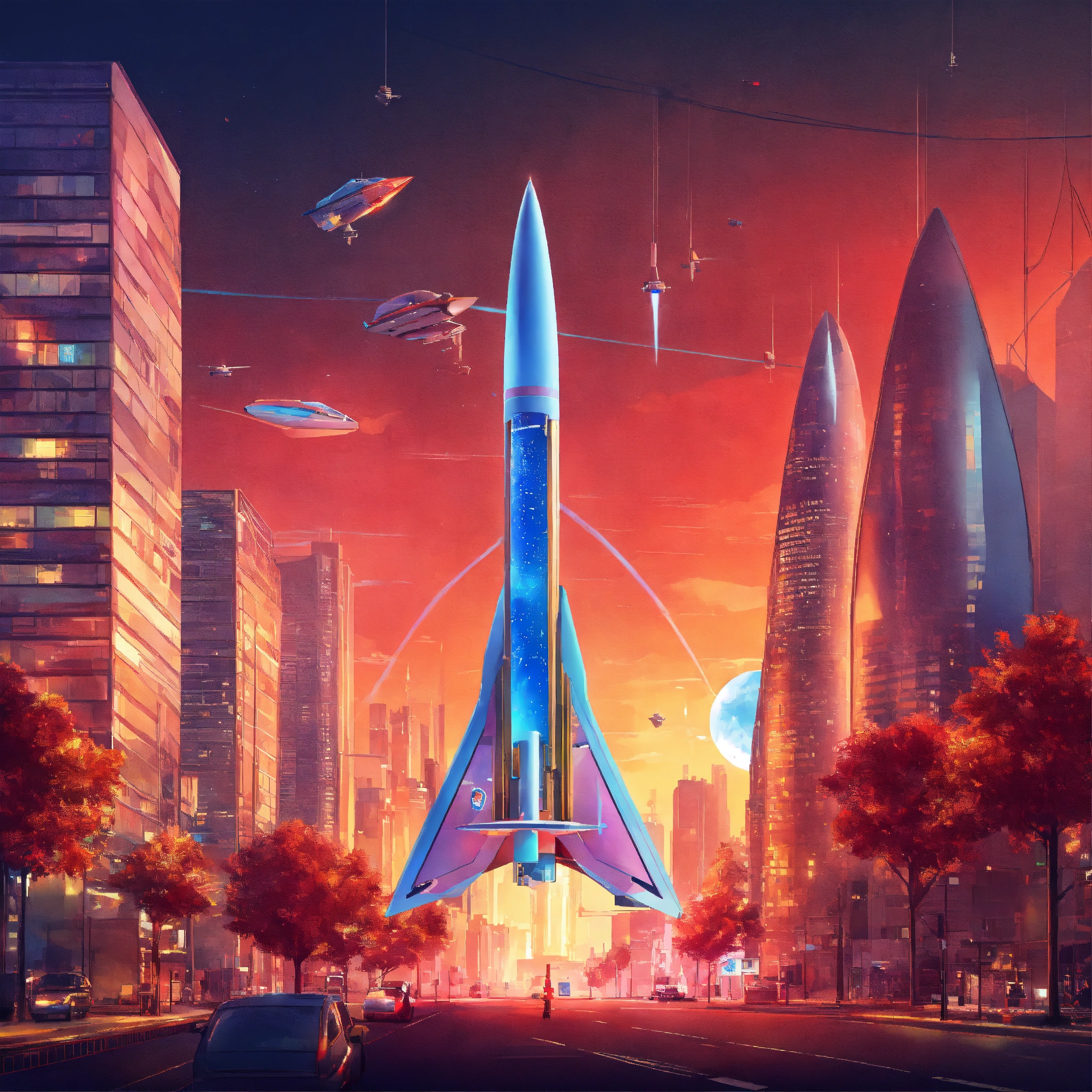 Lexica - Vector graphics, the city of the future, triangle rocket in ...