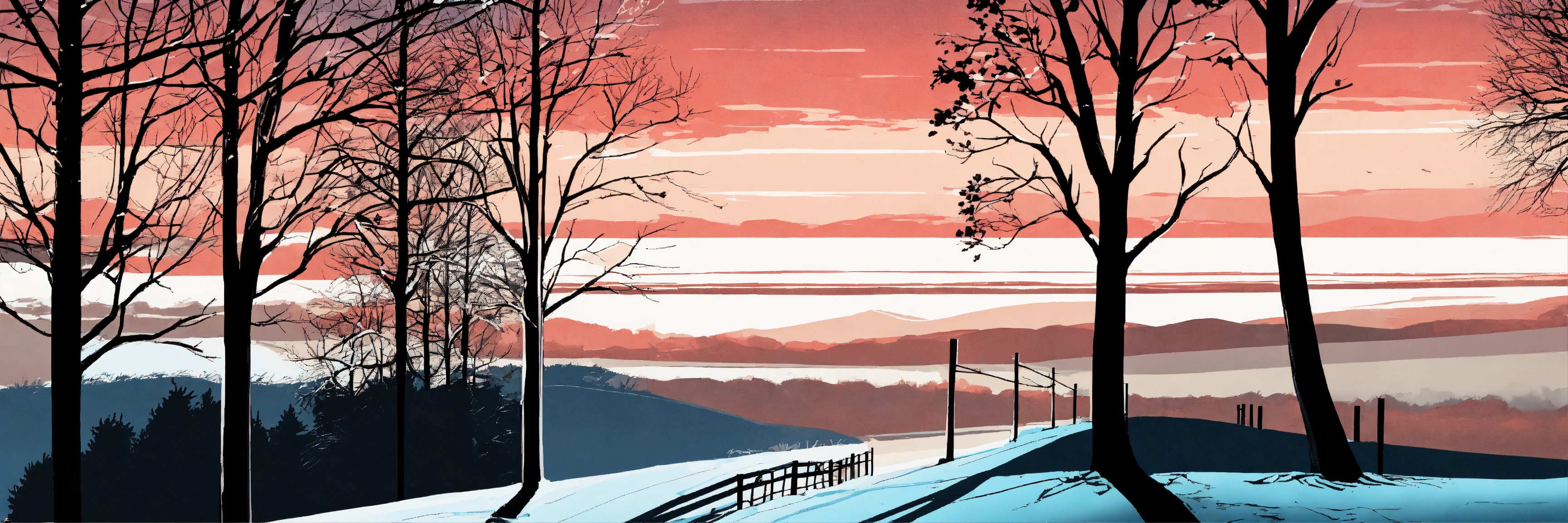 Lexica - A cold and frosty morning in February modern graphic style ...