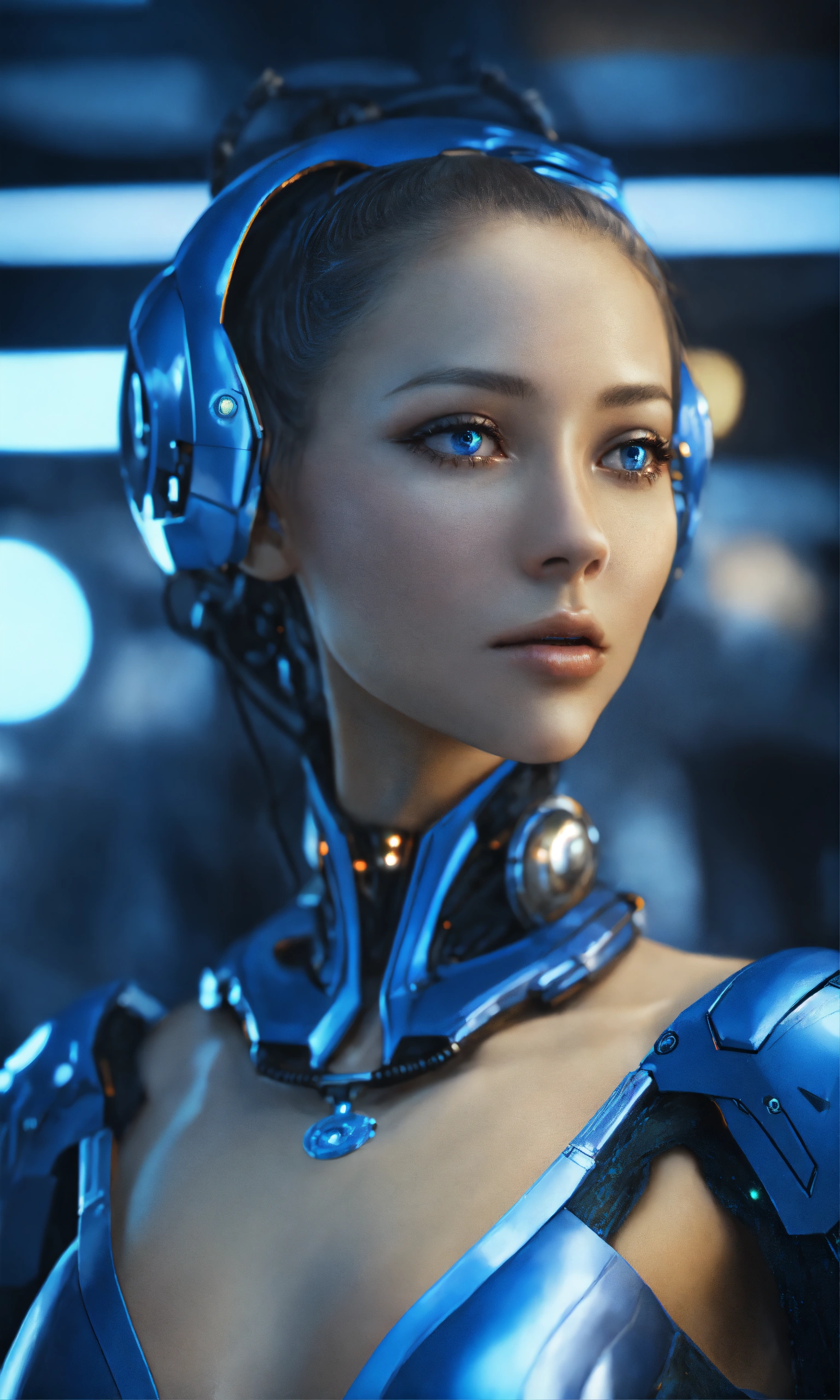 Lexica - Zoom out on a beautiful blue skin alien girl on hi tech mother ...