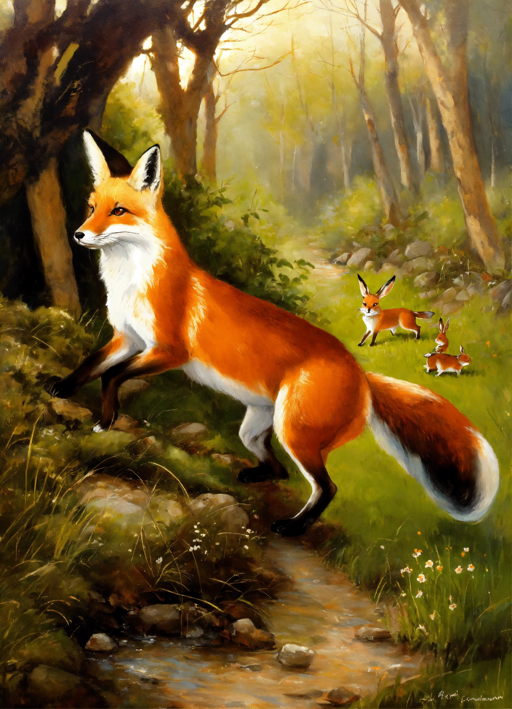 Lexica - A fox hunting a rabbit. Contemporanean art.