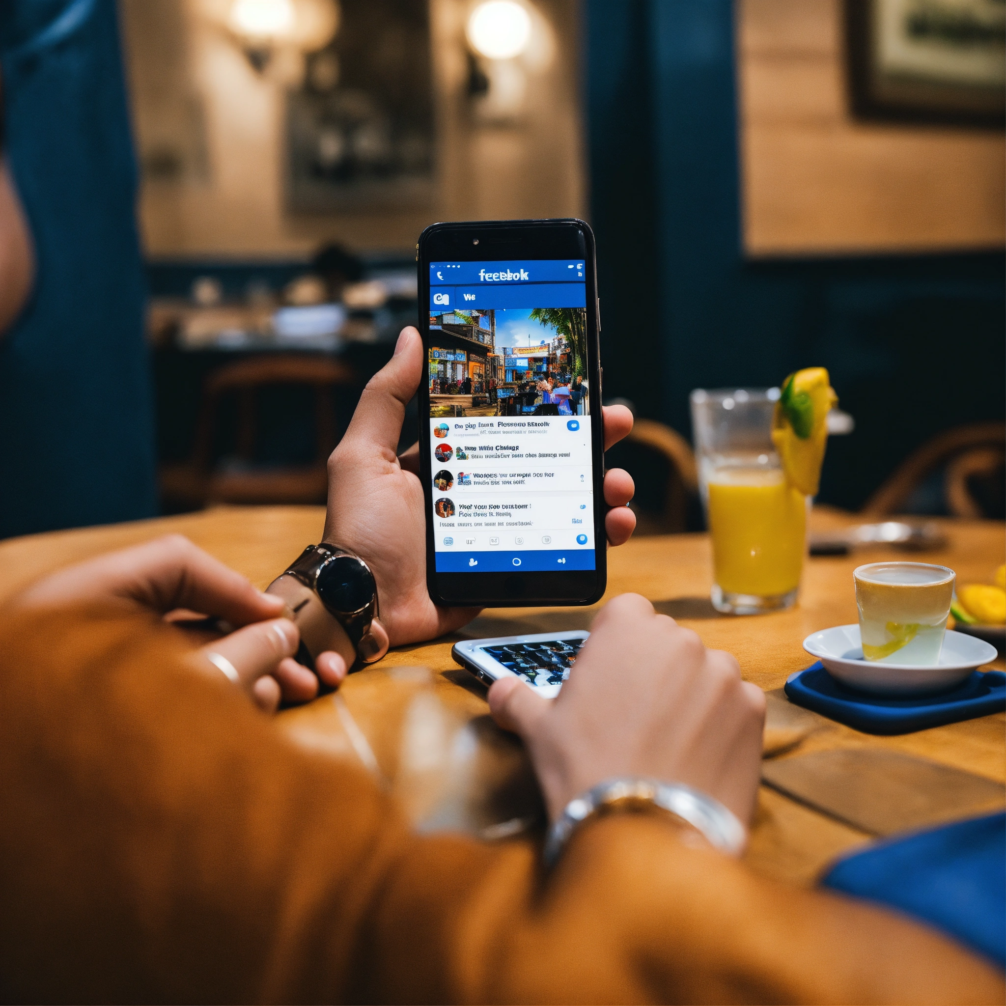 Lexica - A photo of a person using Facebook on a mobile phone. The ...