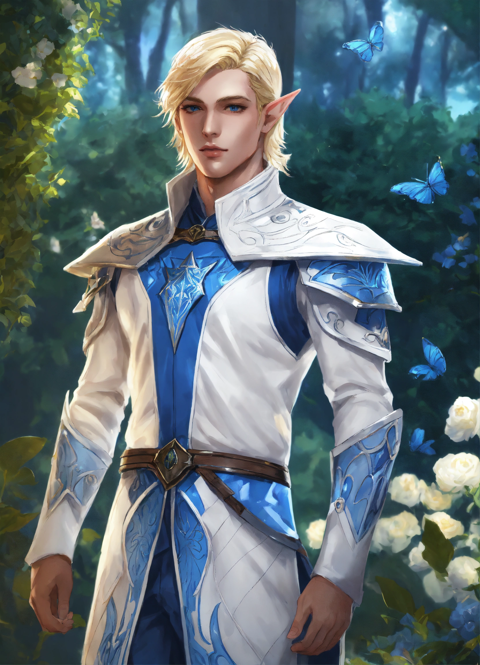 Lexica - Drawing of an elf, royalty, sci fi, cybernetic, white and blue ...