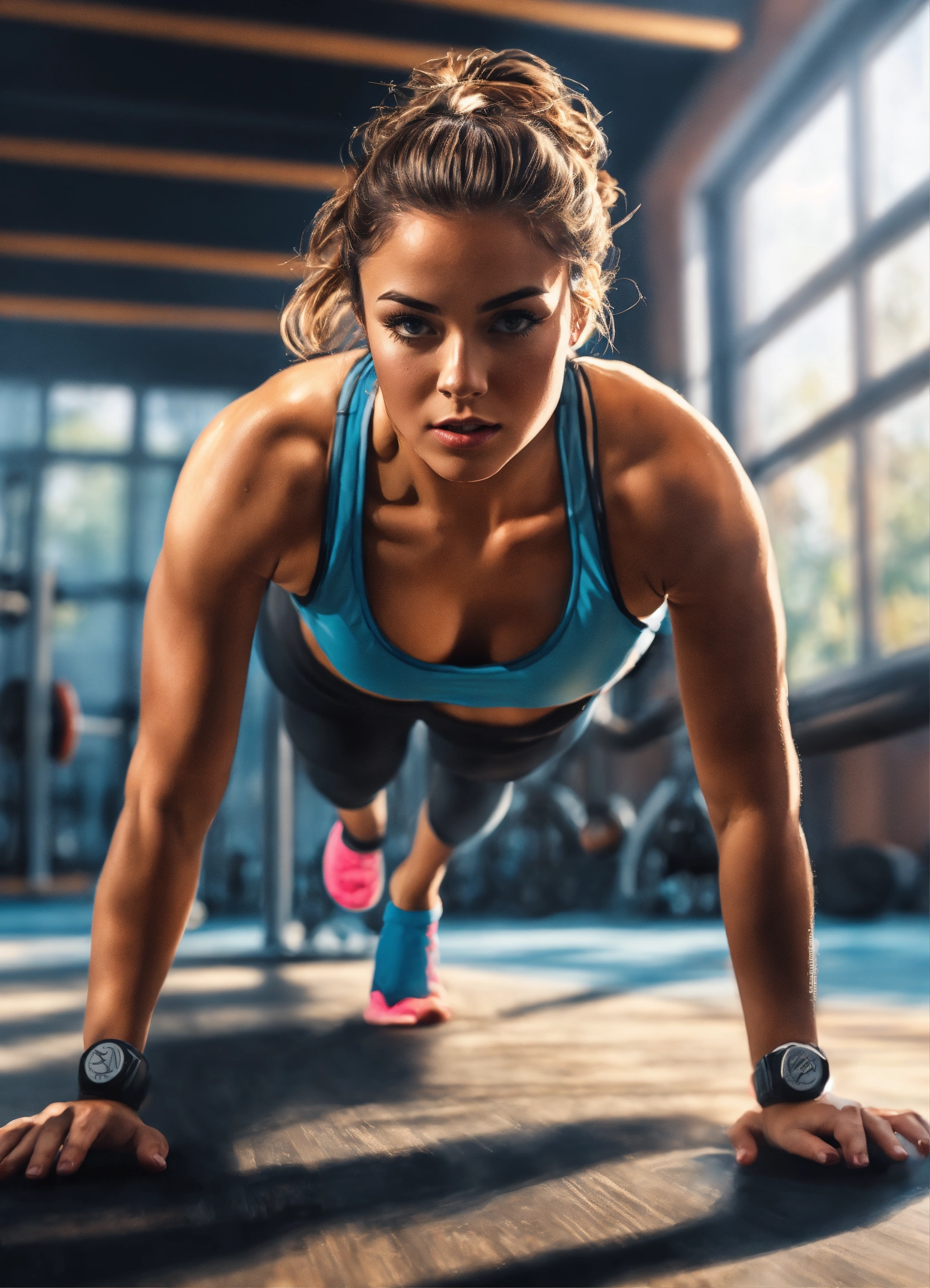 Lexica - A hand drawn painting of a woman doing push ups in the gym ...