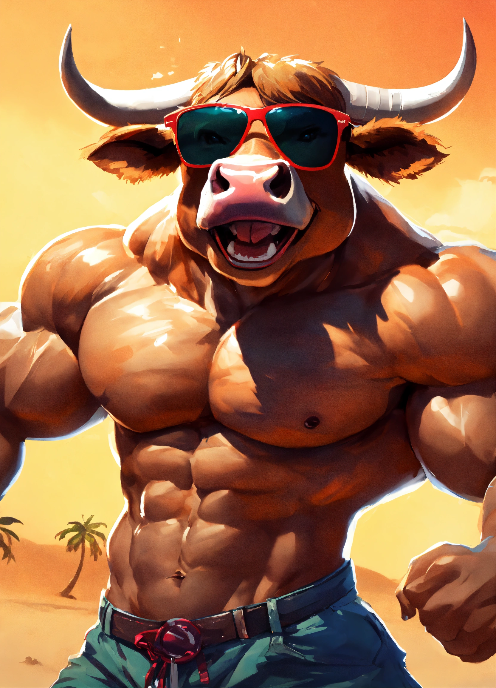 Lexica - A riped bull with abs and shorts and sunglasses and a Bigg ...