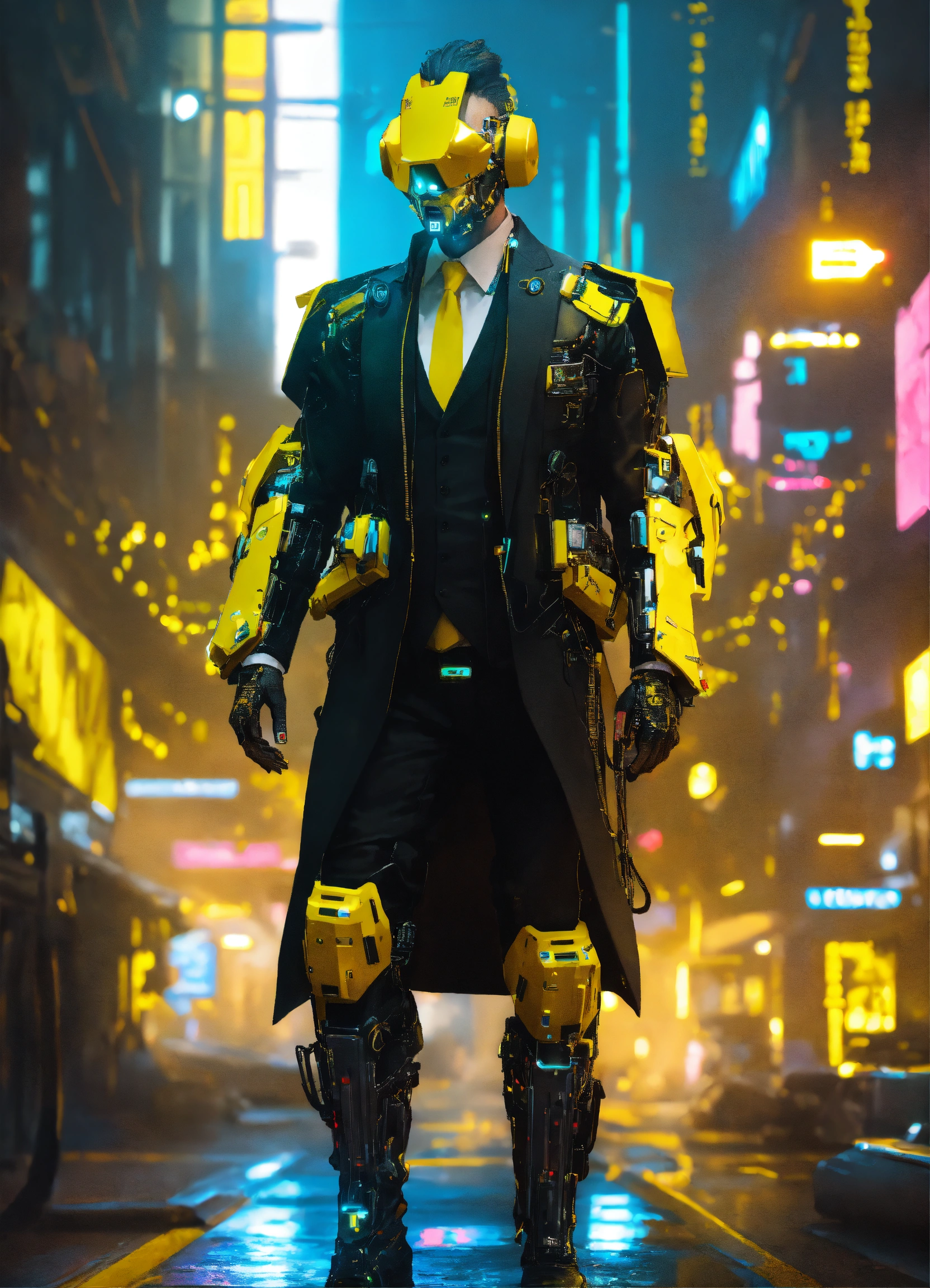 Lexica - Cyberpunk cyborg with yellow cybernetic parts. Mostly human ...
