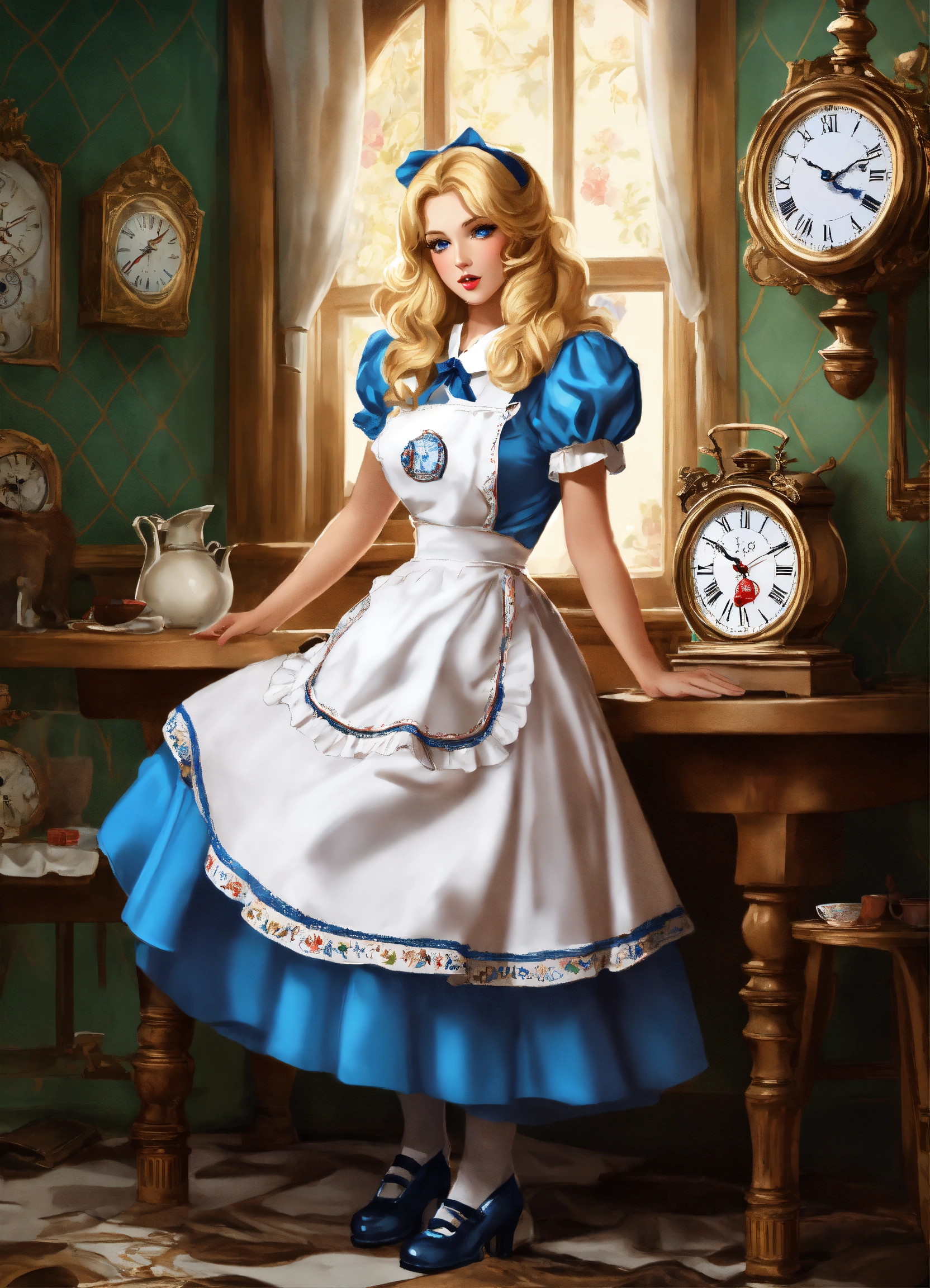 Lexica - Full body, beautiful pinup woman, blond hair and big blue eyes ...