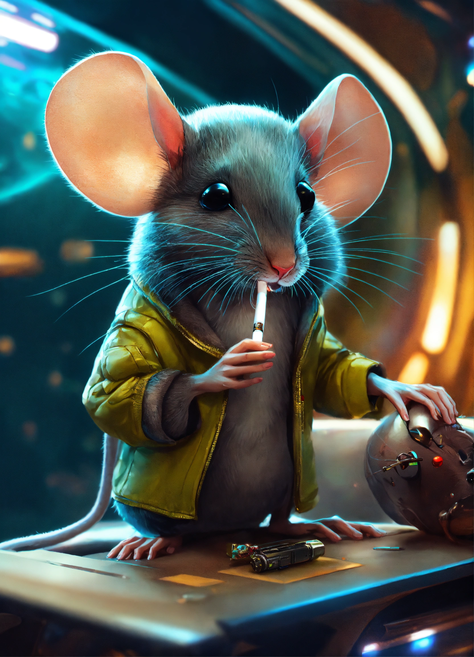 Lexica - A mouse, smoking a blunt on a futuristic spaceship.
