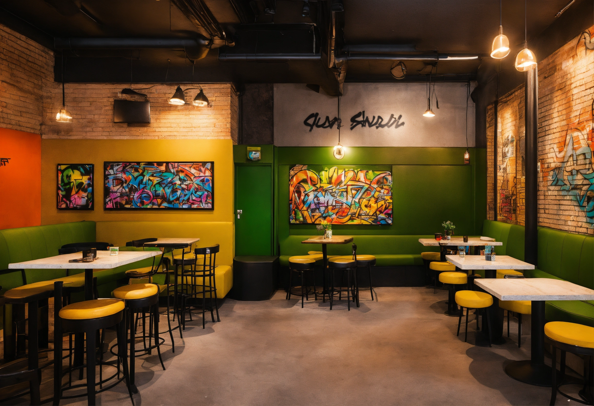 Lexica - Cafe interior design in modern hip-hop theme with graffiti's ...