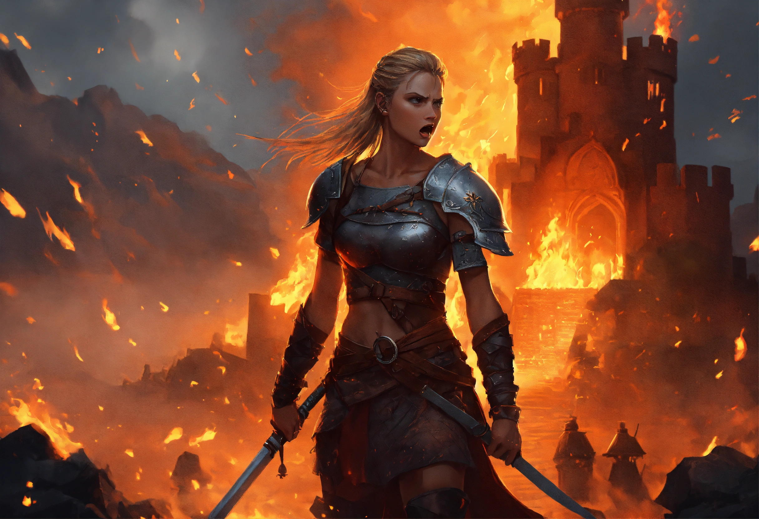 Lexica - A young slim viking female warrior in a offensive stand with a ...