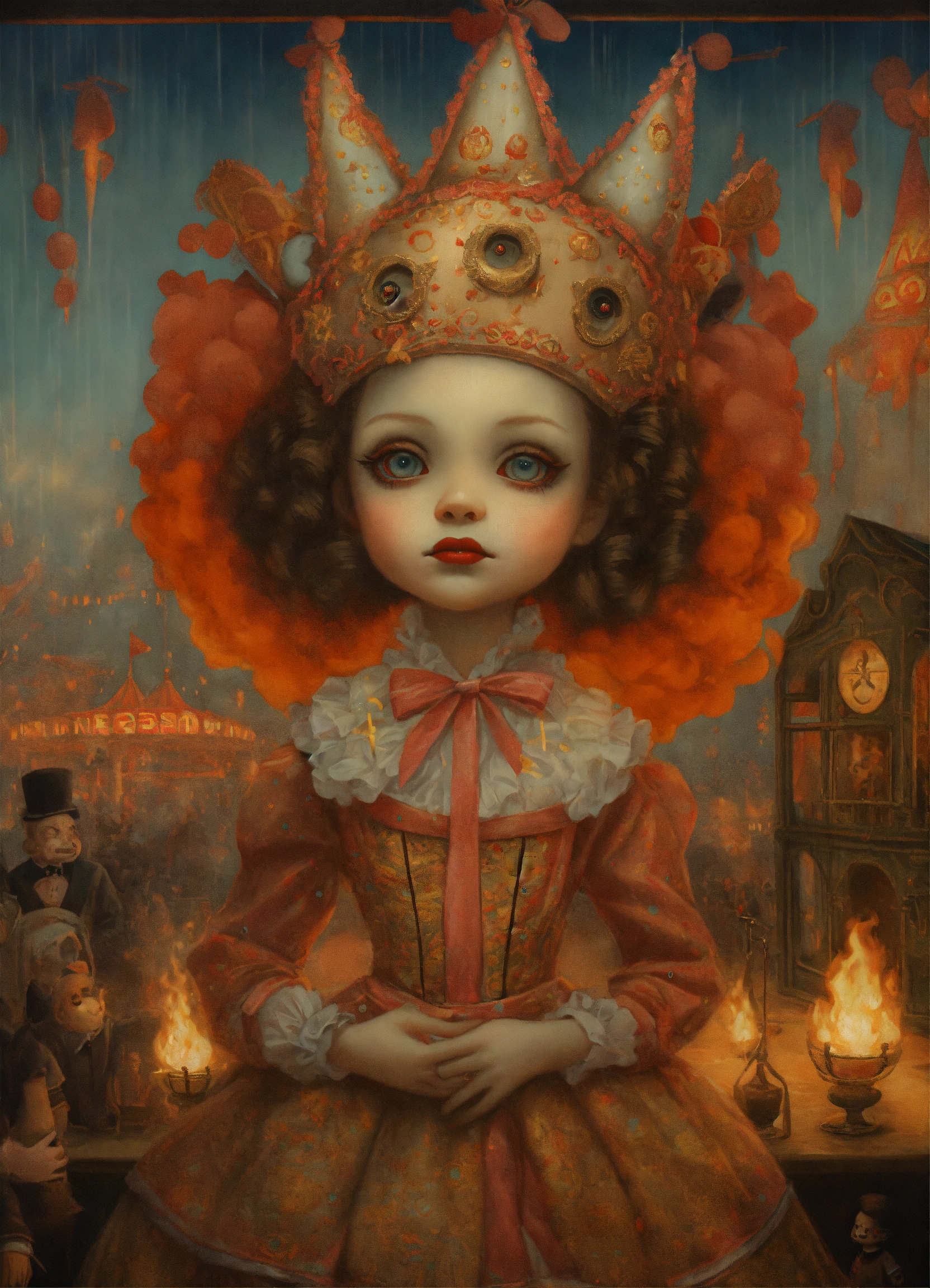 Lexica - A close portrait creepy carnival, whit creepy humanoids ...