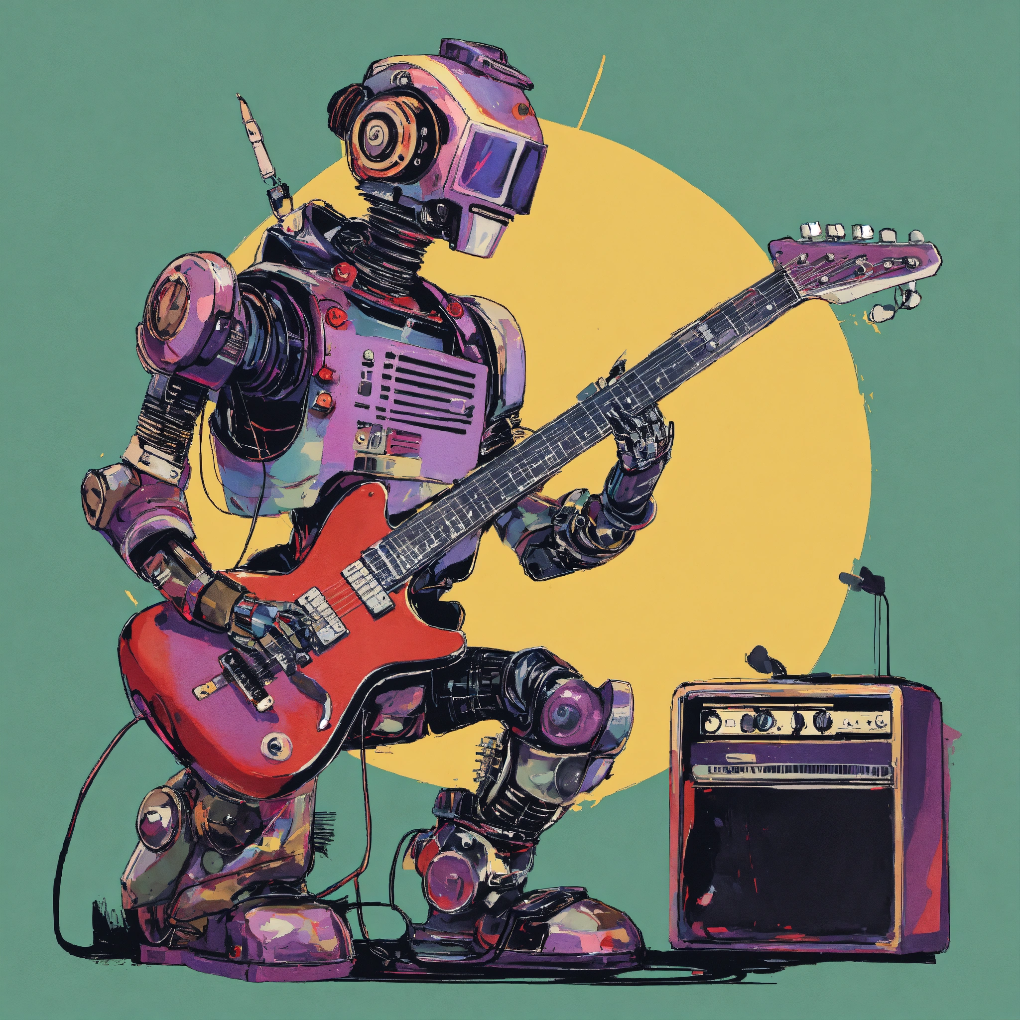Lexica - Punk rocker as a robot playing guitar, abstract illustration