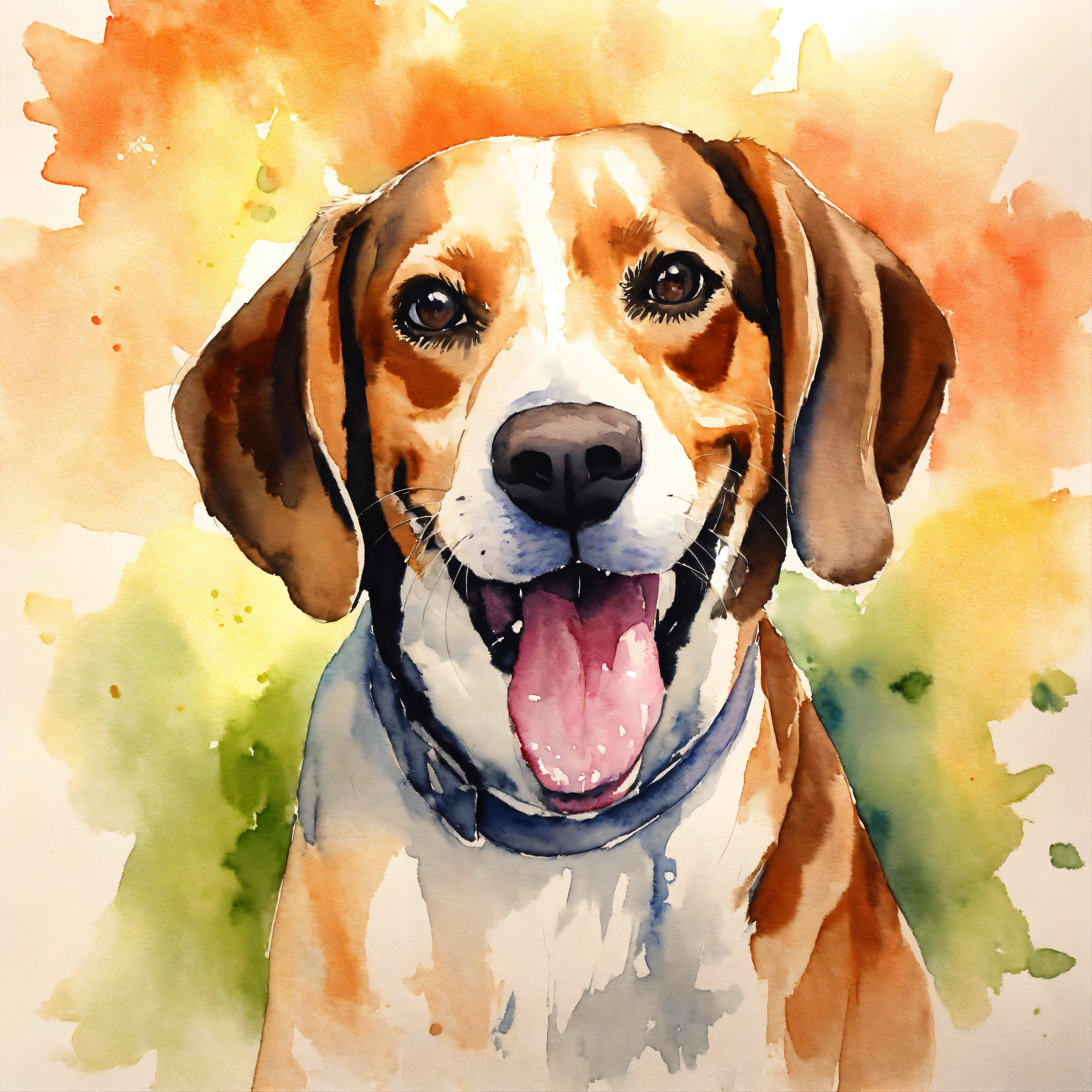 Lexica - Watercolor rendition of a happy beagle, light colors
