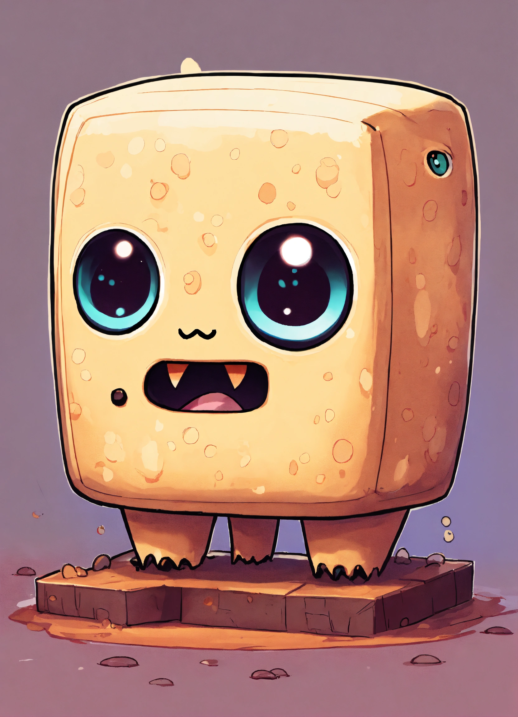 Lexica - A cream-colored kawaii rectangle monster. It has a pensive ...