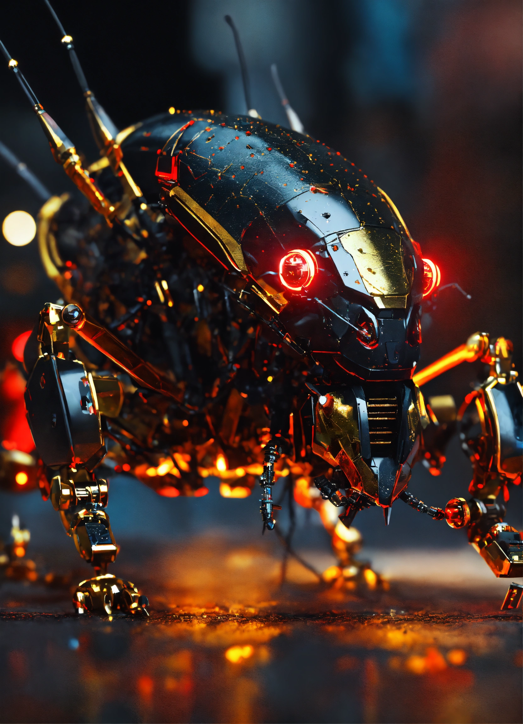 Lexica - Zoom out of standing black cockroach faced humanoid robot with ...