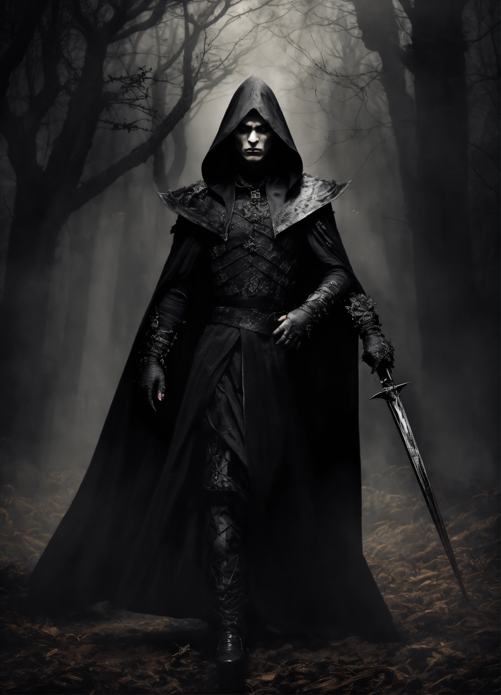 Lexica - A thin man with long black hair is dressed in a black ...
