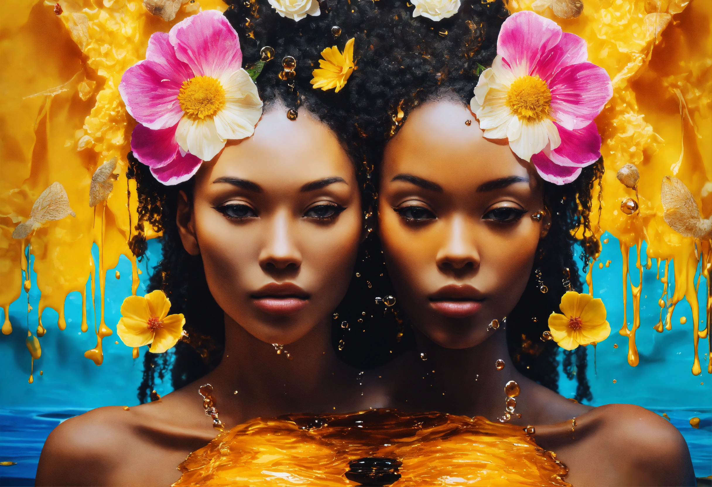 Lexica - Two Afrocentric women, one made of glass with water flowing ...