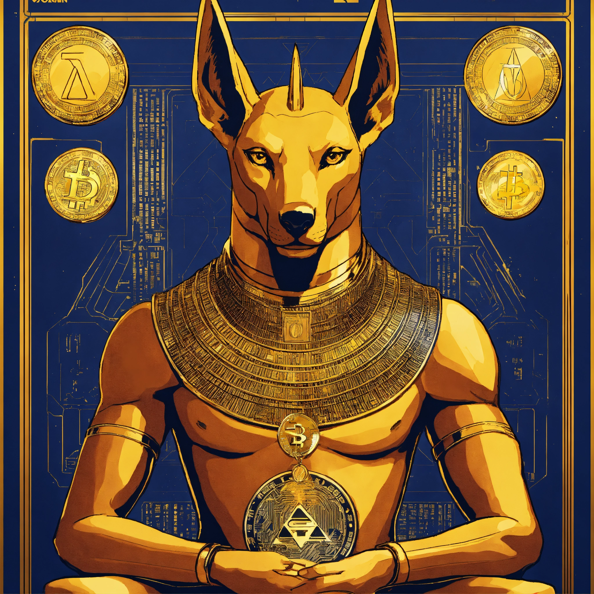 Lexica - Poster of Anubis, surrounded by cryptocurrency