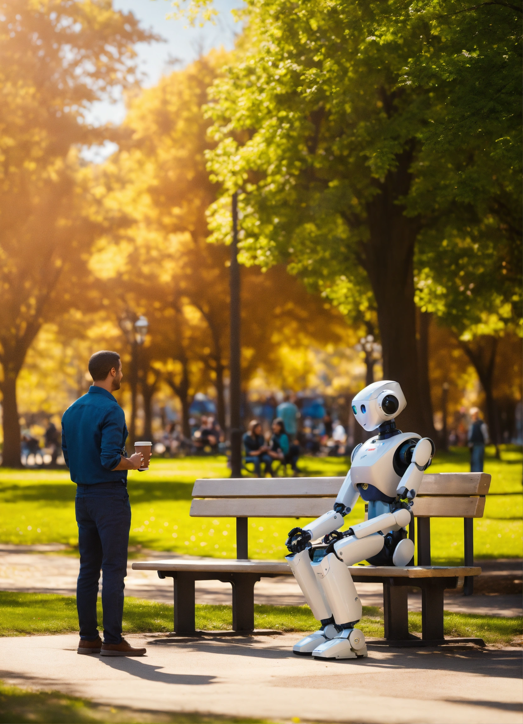 Lexica - Generate a 4K image of a park bench with three occupants a ...