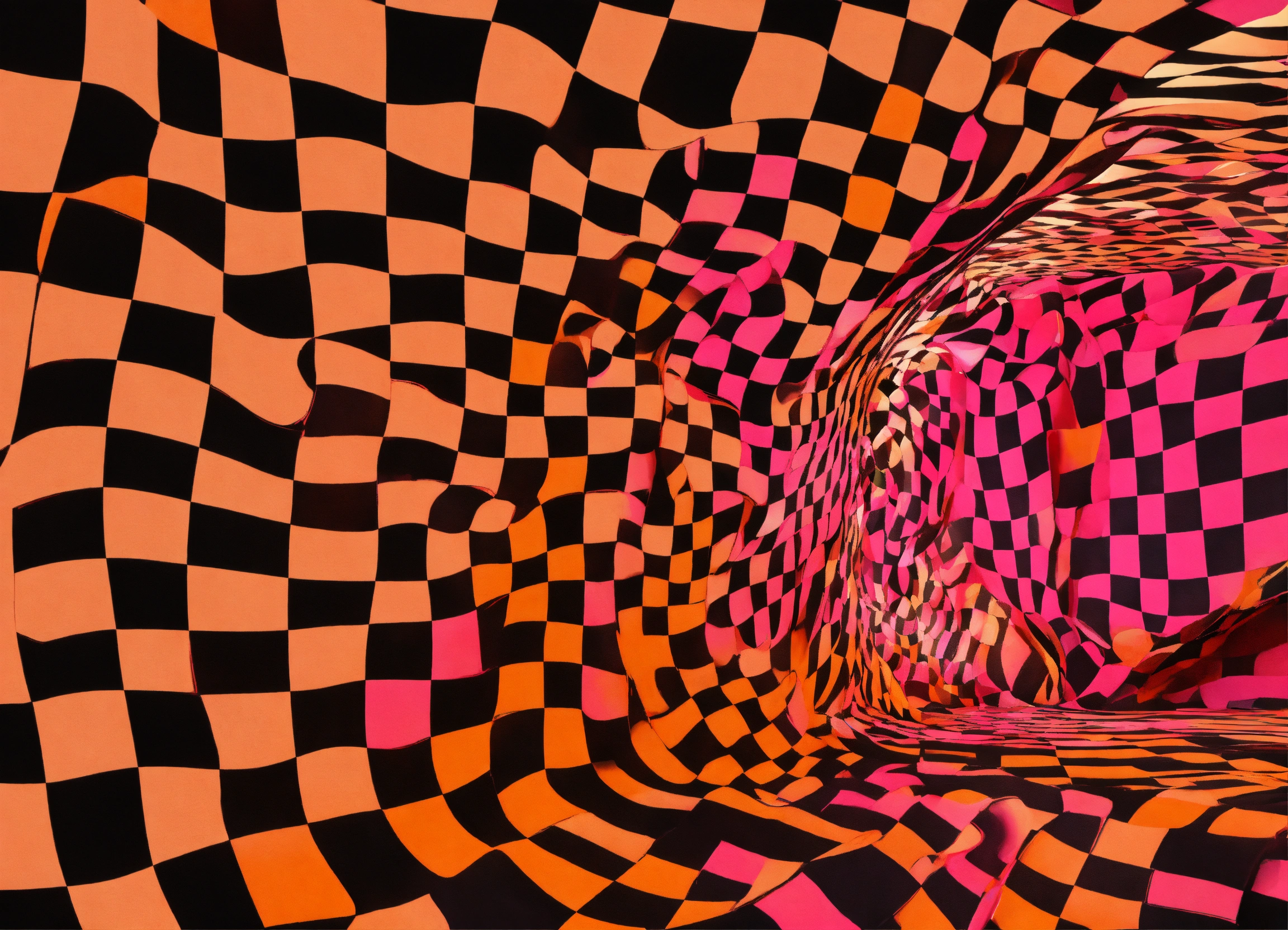 Lexica - Pink and orange large checkerboard pattern graphic, wavy ...
