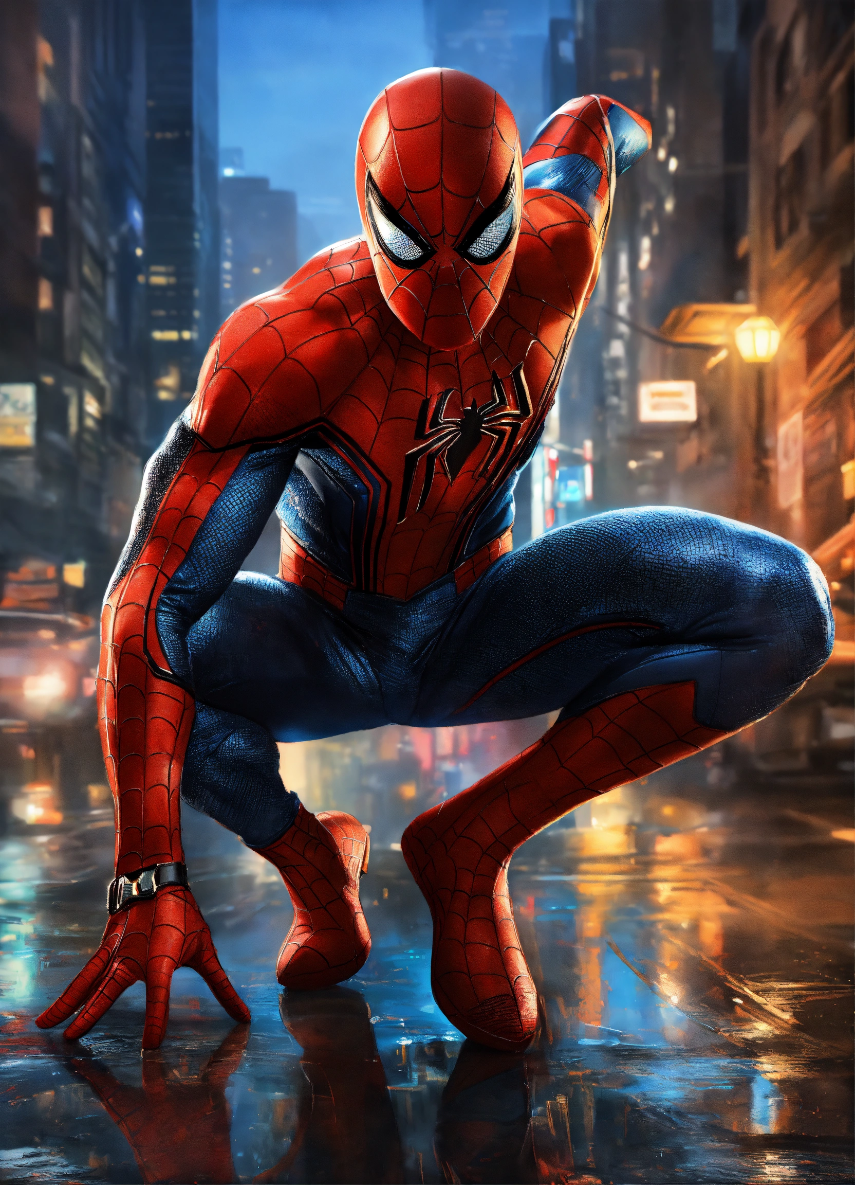 Lexica - Portrait painting of Spider-Man wearing a leather suit, ultra ...