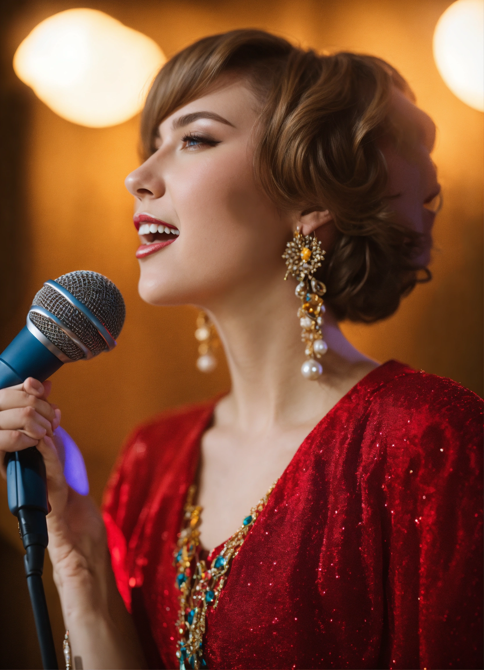 Lexica - A noble woman was singing standing in front of the microphone