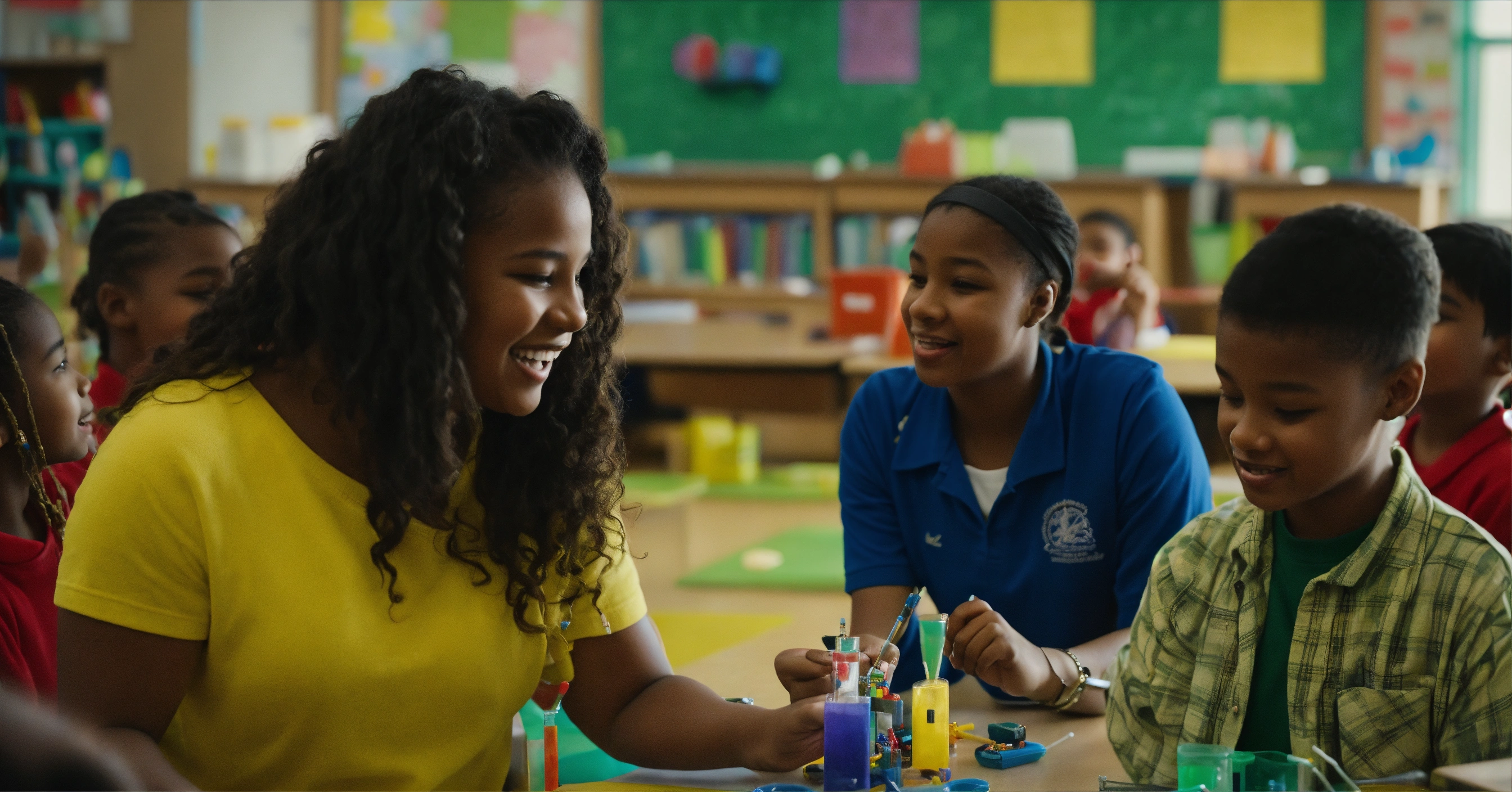 Lexica - Color photo of a school professional of color interacting with ...