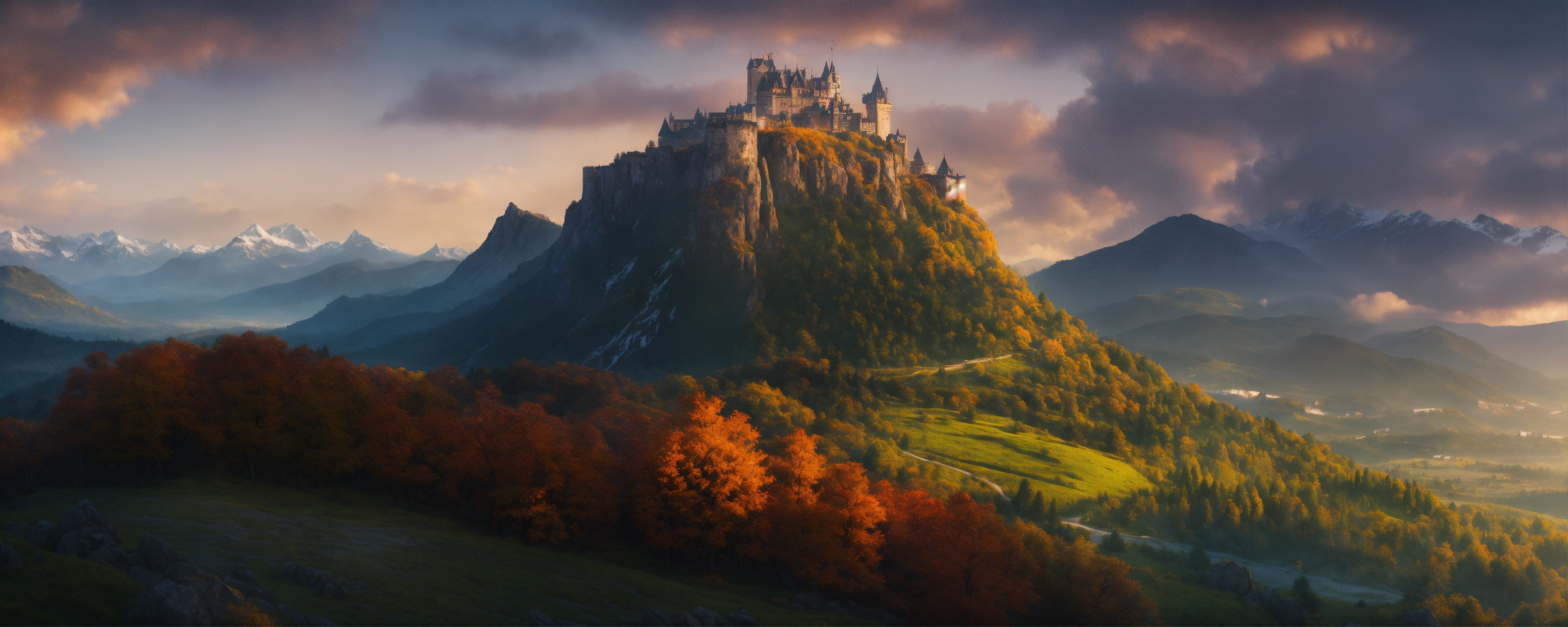 Lexica - A fantasy landscape with mountain landscape and a castle on ...