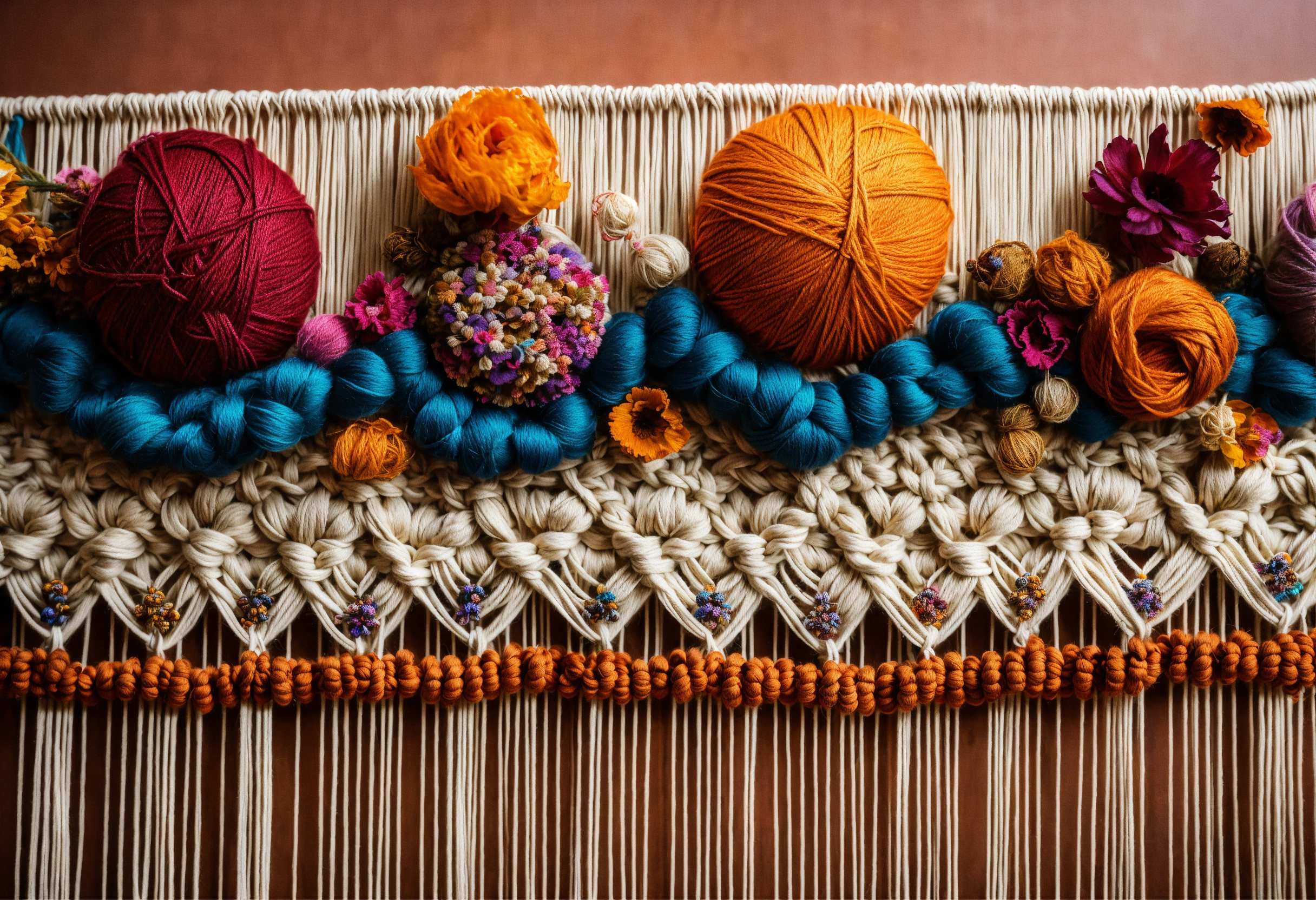 Lexica - A vibrant tapestry of macrame knots, woven with colorful yarns ...