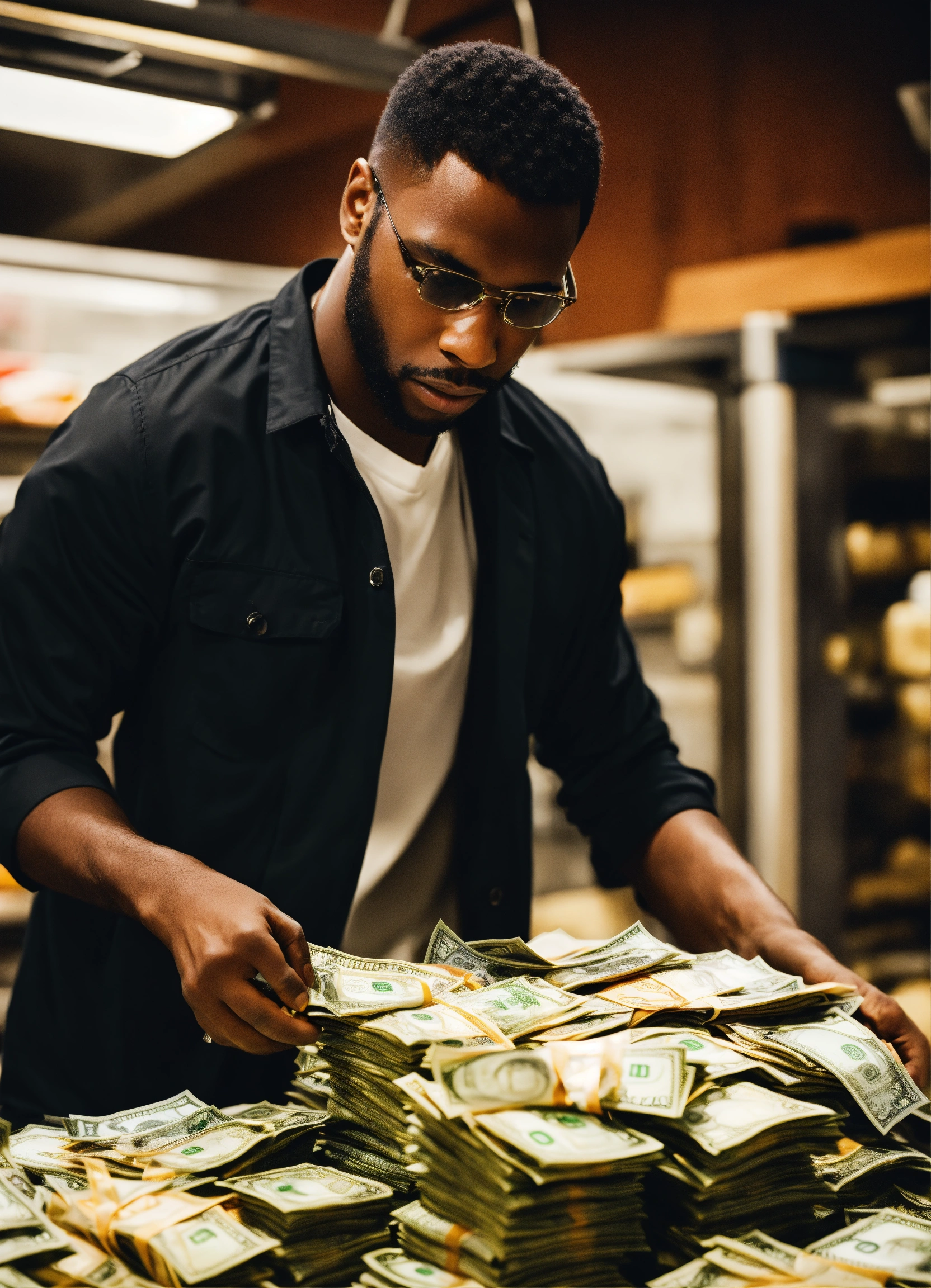 Lexica - A black man bagging up money
