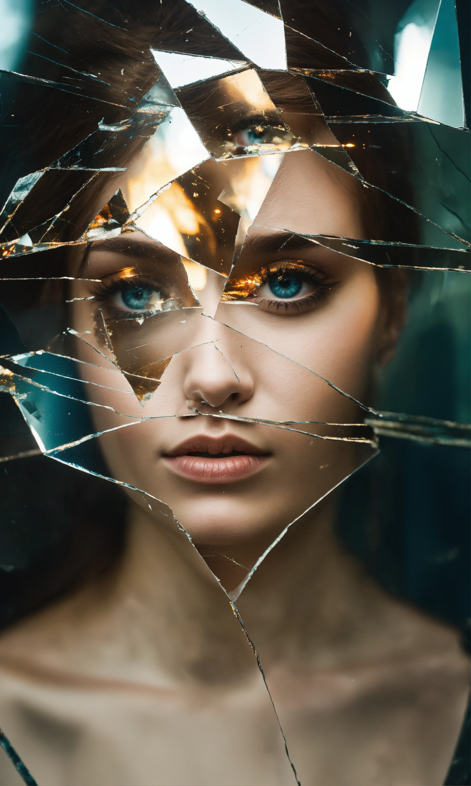 Lexica Double Exposure photo, featuring eye, shattered mirror effect