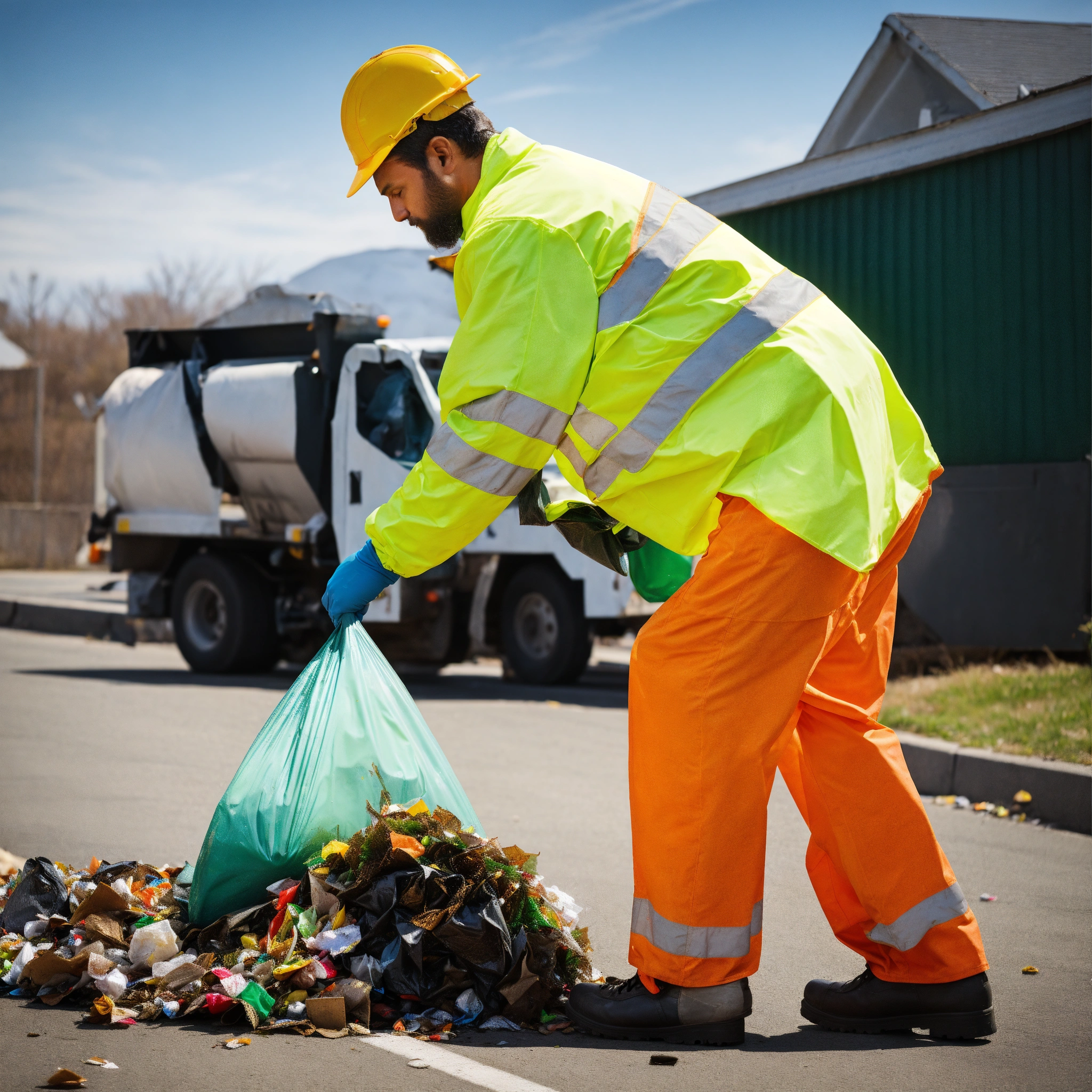Lexica - Stock images of a garbage man taking out the trash in high ...
