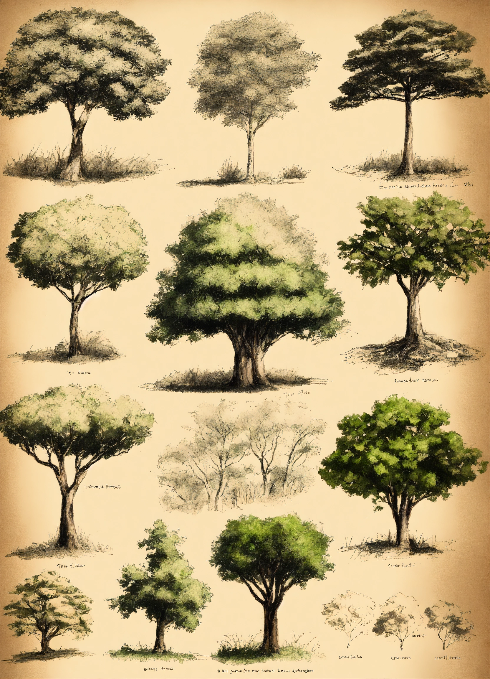 Lexica - Drawing trees, drawing sheet, sketch drawings, several types ...